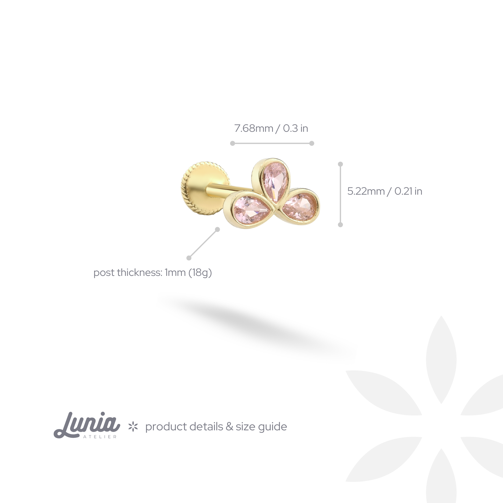 Twinkling Pink Triple Flatback Ear Piercing 14K Gold with CZ Stone