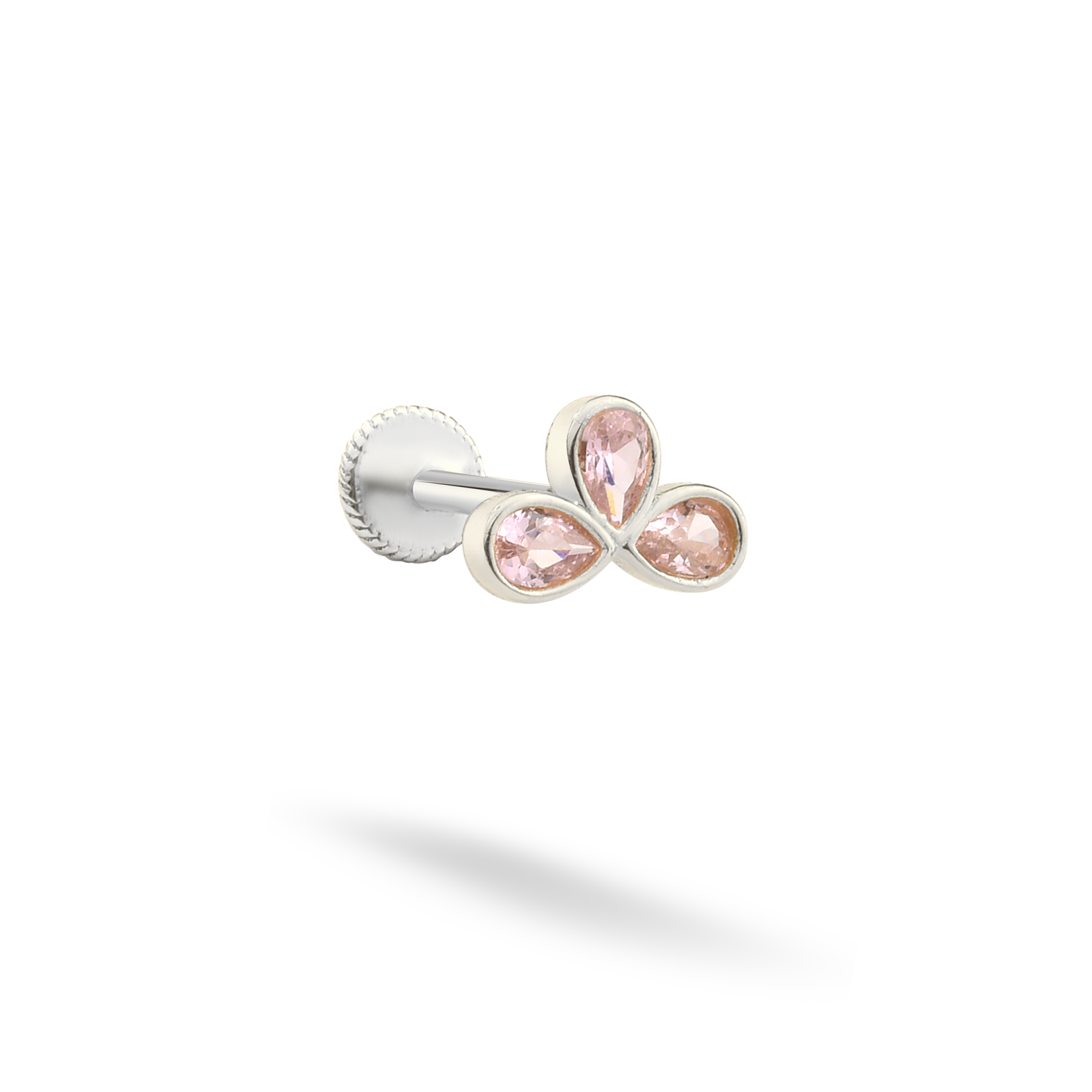 Twinkling Pink Triple Flatback Ear Piercing 14K Gold with CZ Stone
