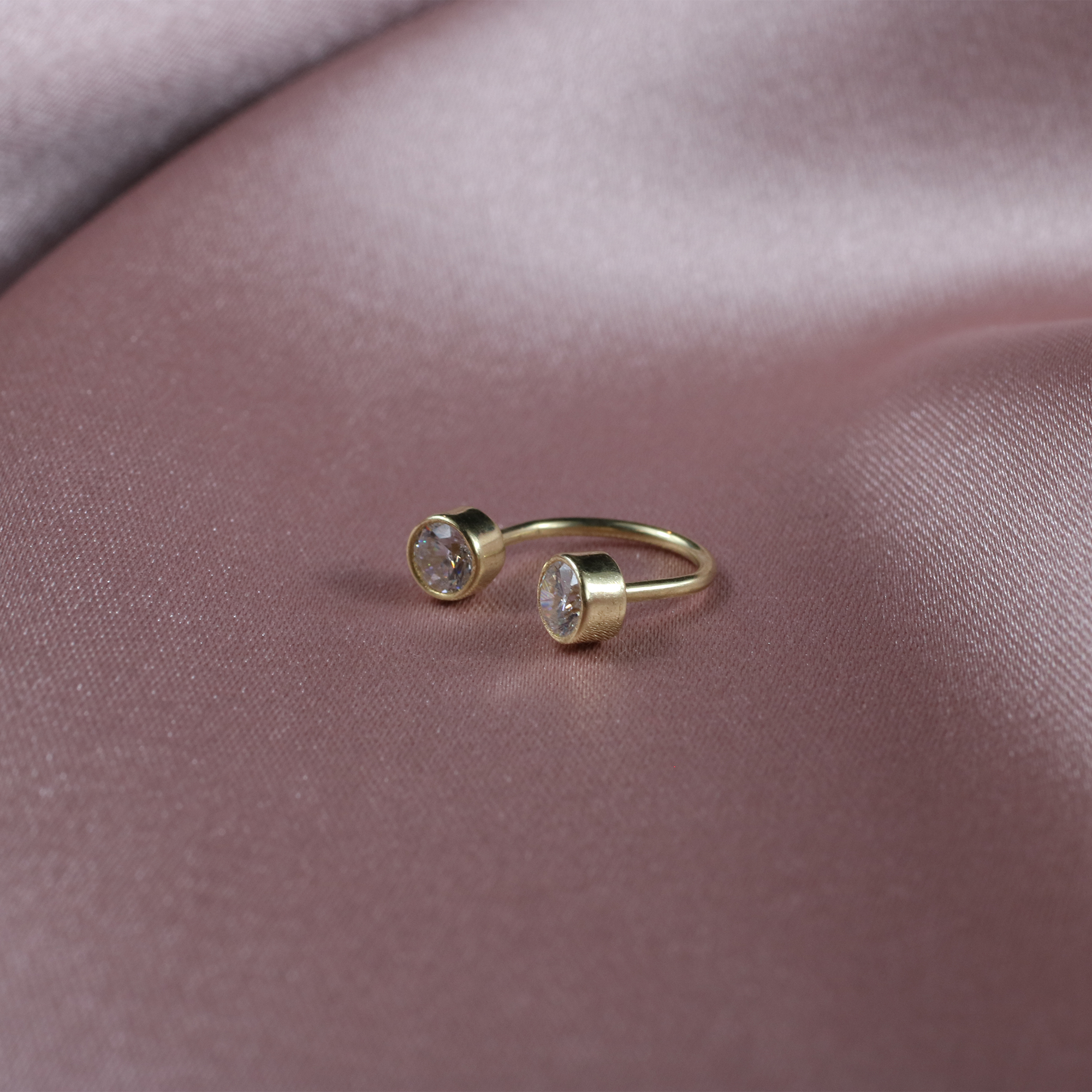 Two Half Hoop Ear Piercing 14K Gold with CZ Stone