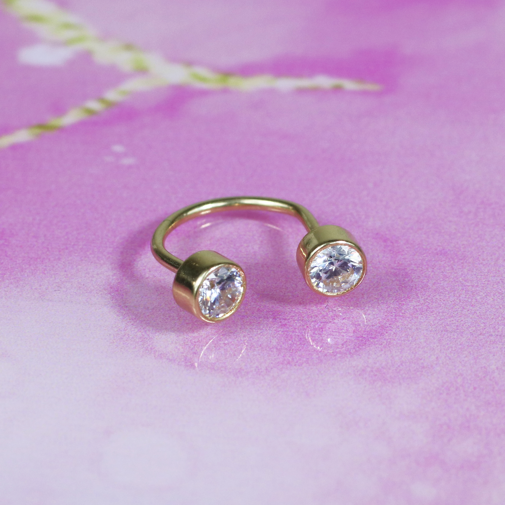 Two Half Hoop Ear Piercing 14K Gold with CZ Stone