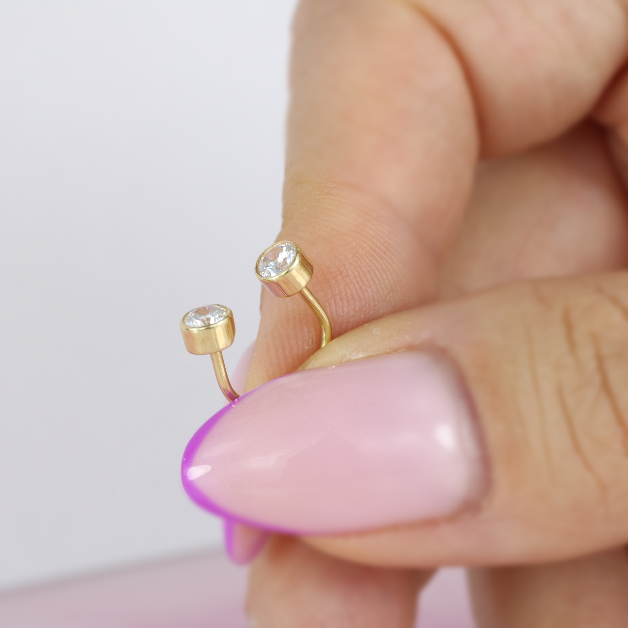 Two Half Hoop Ear Piercing 14K Gold with CZ Stone