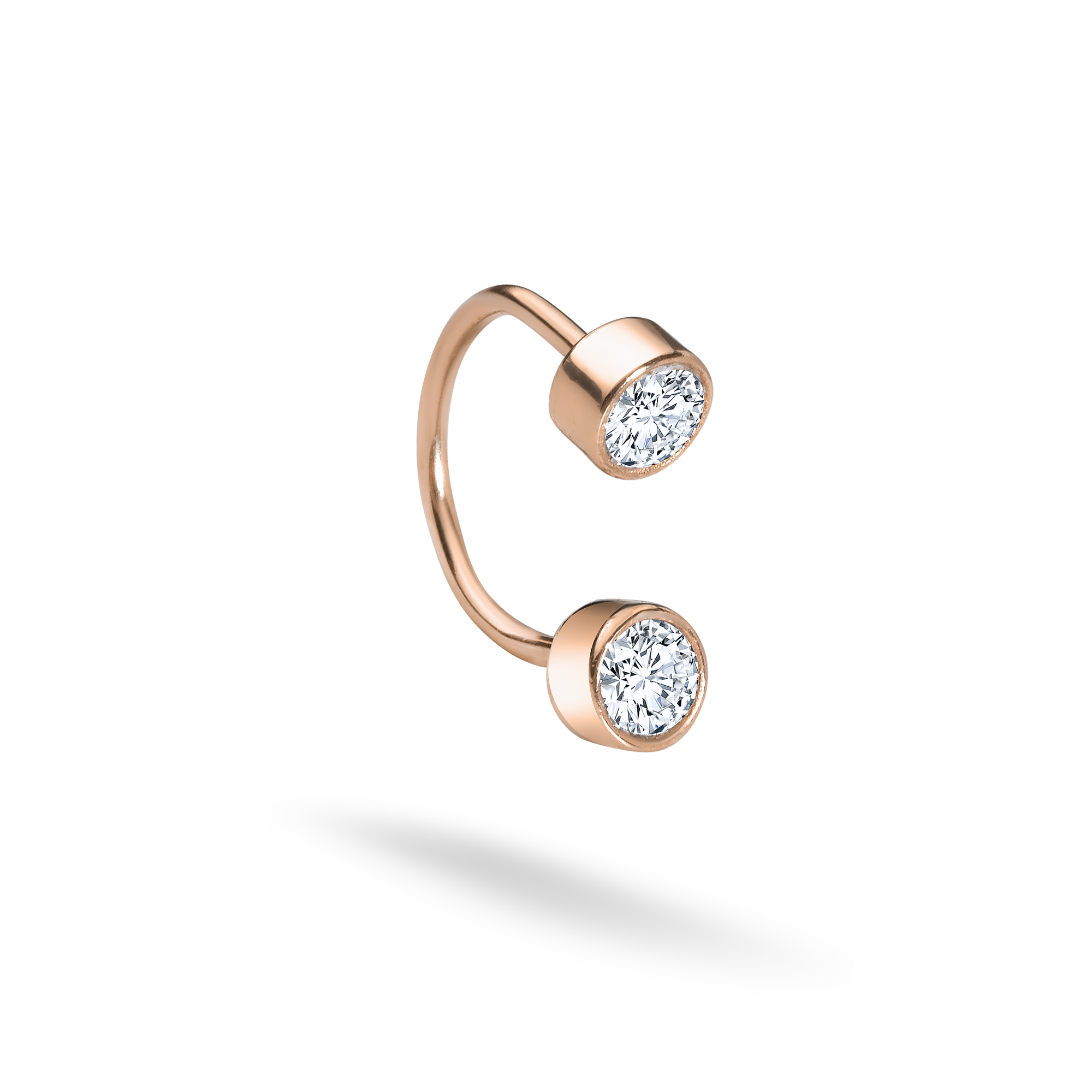 Two Half Hoop Ear Piercing 14K Gold with CZ Stone