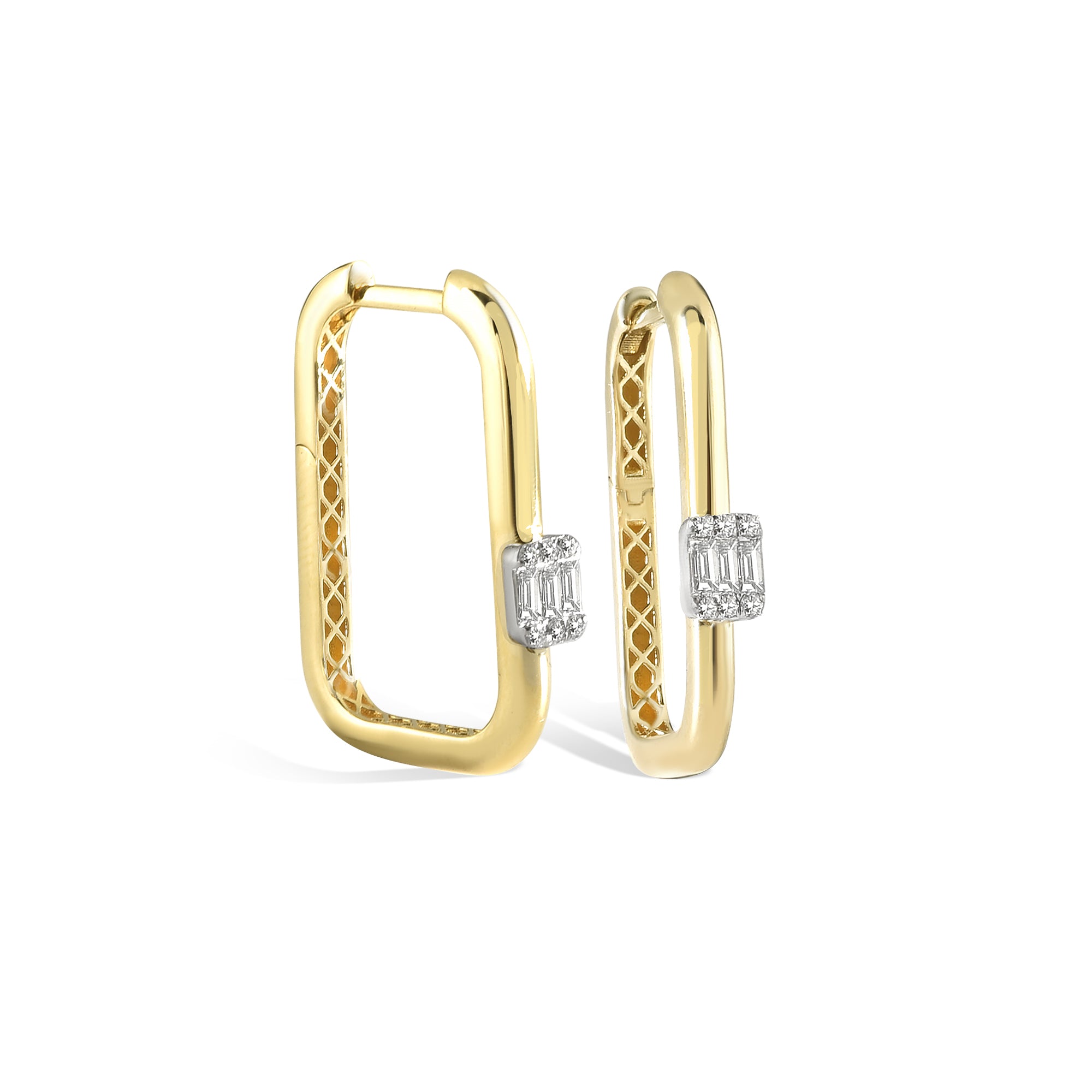 U Hinged Diamond Hoops Earrings 14K Gold