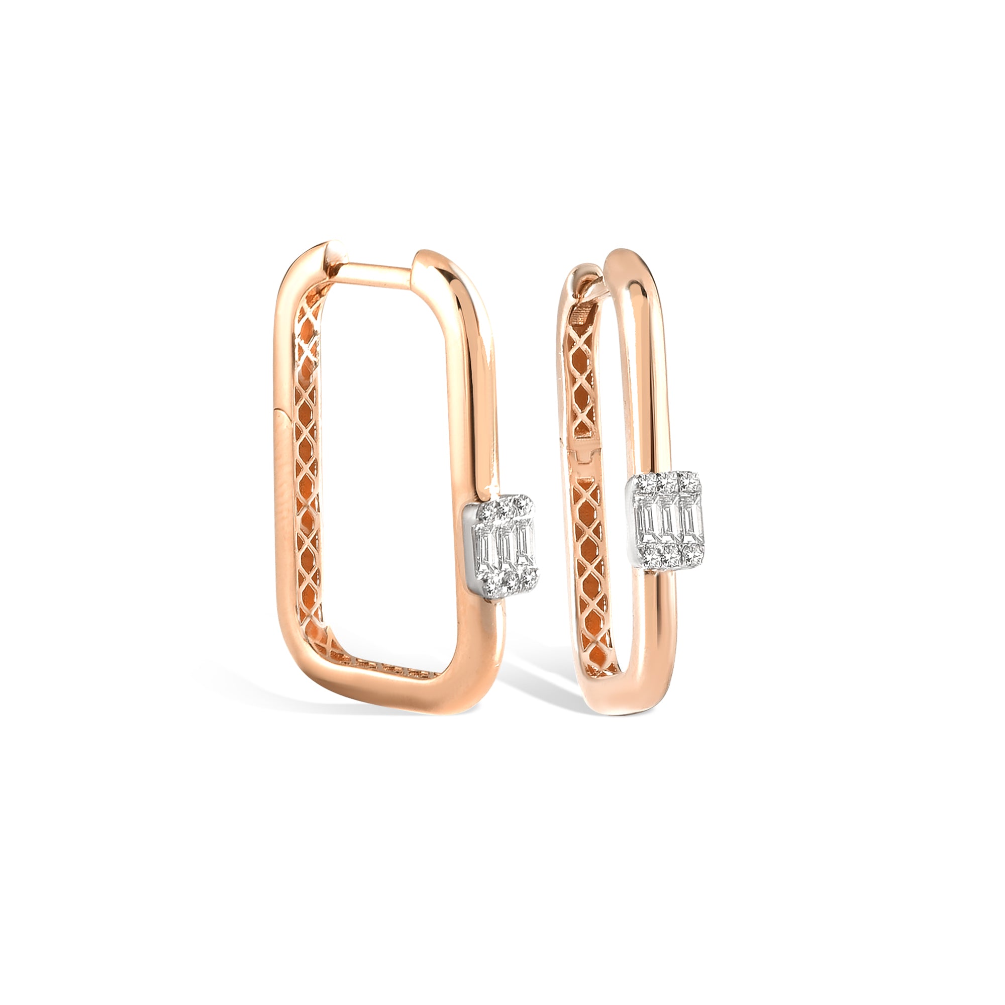U Hinged Diamond Hoops Earrings 14K Gold