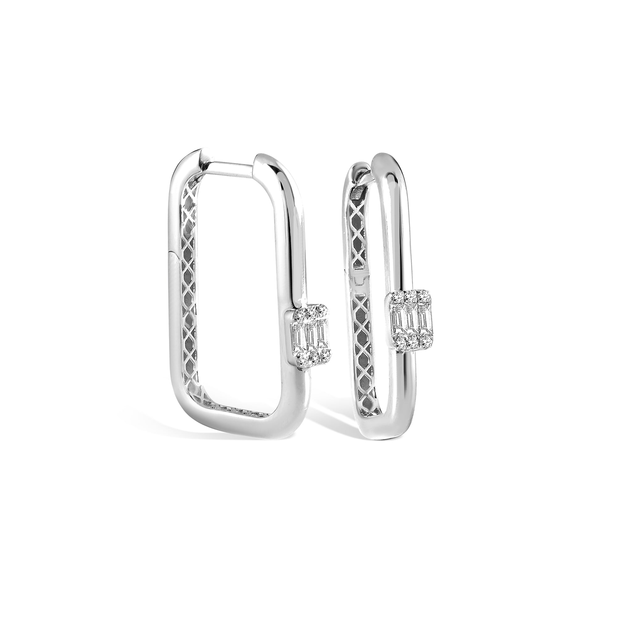 U Hinged Diamond Hoops Earrings 14K Gold