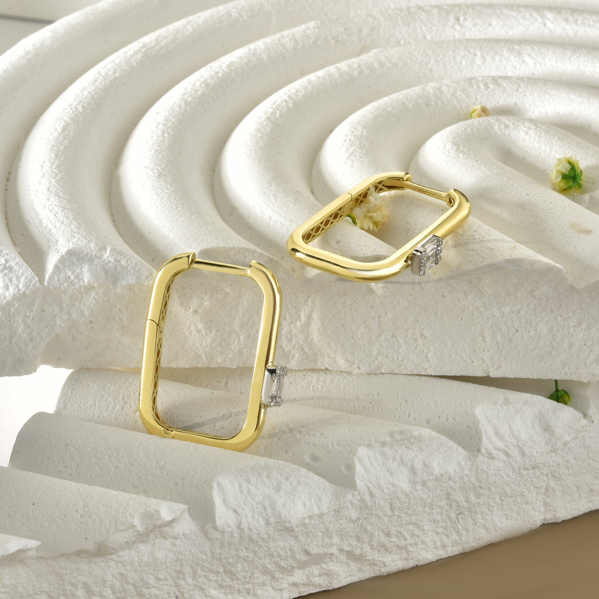 U Hinged Diamond Hoops Earrings 14K Gold