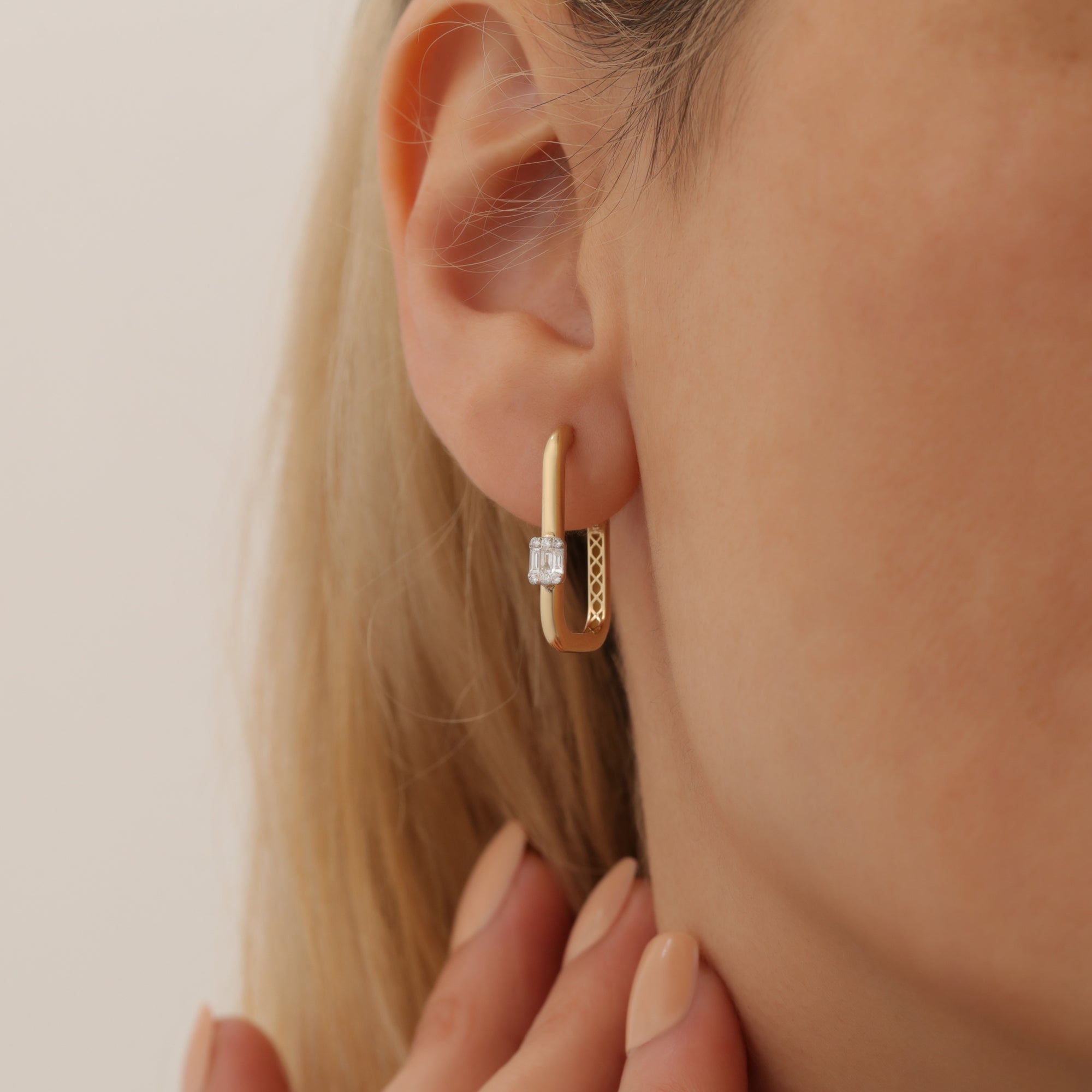 U Hinged Diamond Hoops Earrings 14K Gold