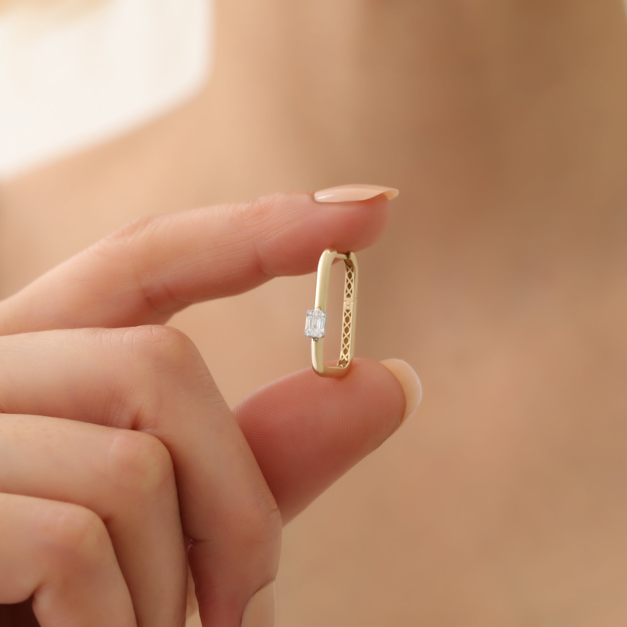 U Hinged Diamond Hoops Earrings 14K Gold