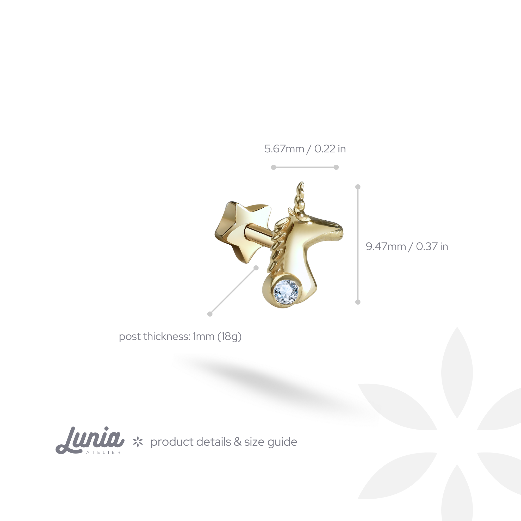 Unicorn Flatback Ear Piercing 14K Gold