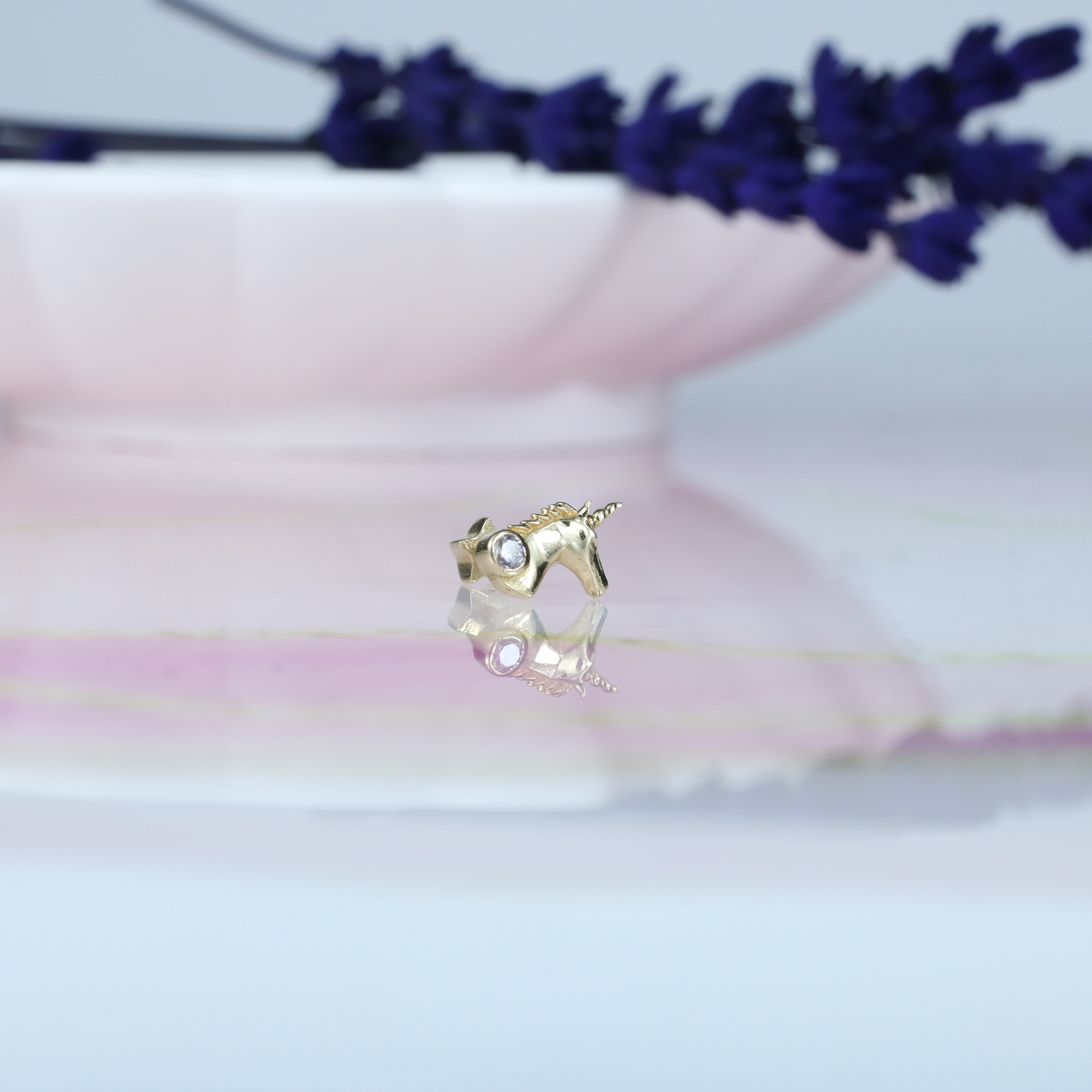 Unicorn Flatback Ear Piercing 14K Gold