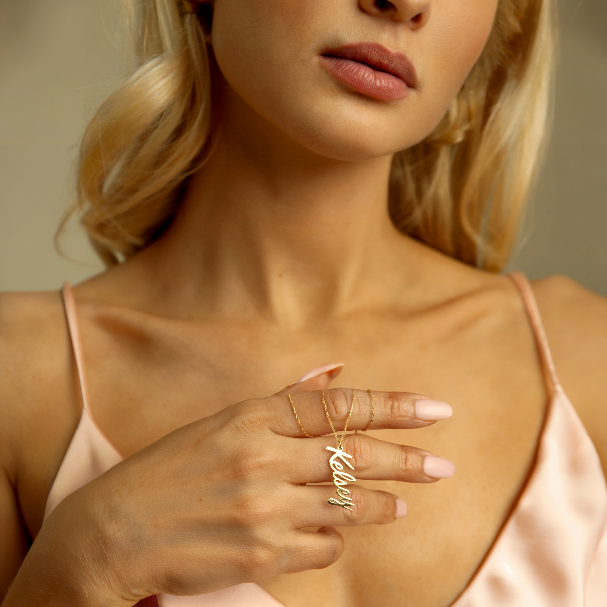Unique Vertical Personalized Name Custom Necklace 14K Gold