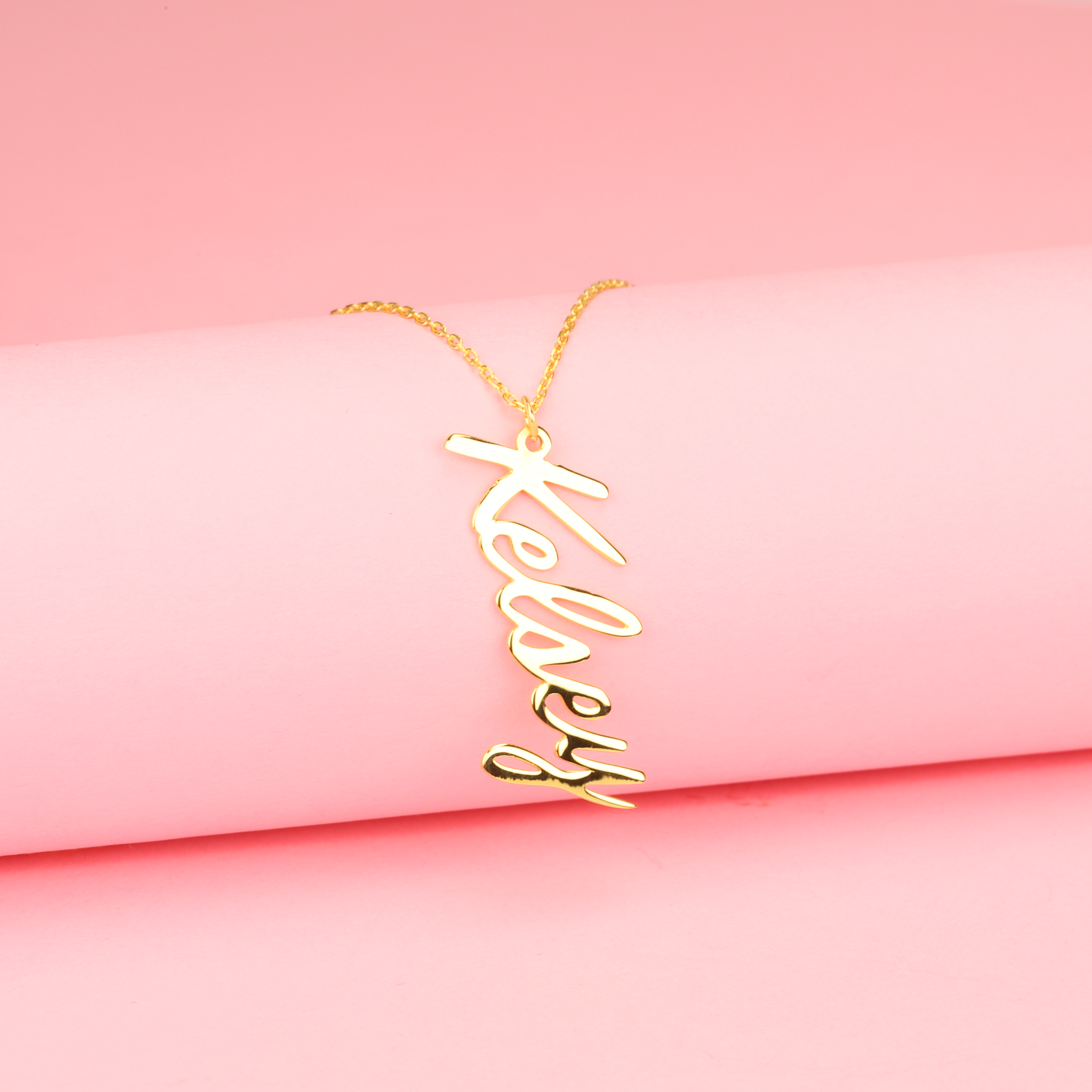 Unique Vertical Personalized Name Custom Necklace 14K Gold
