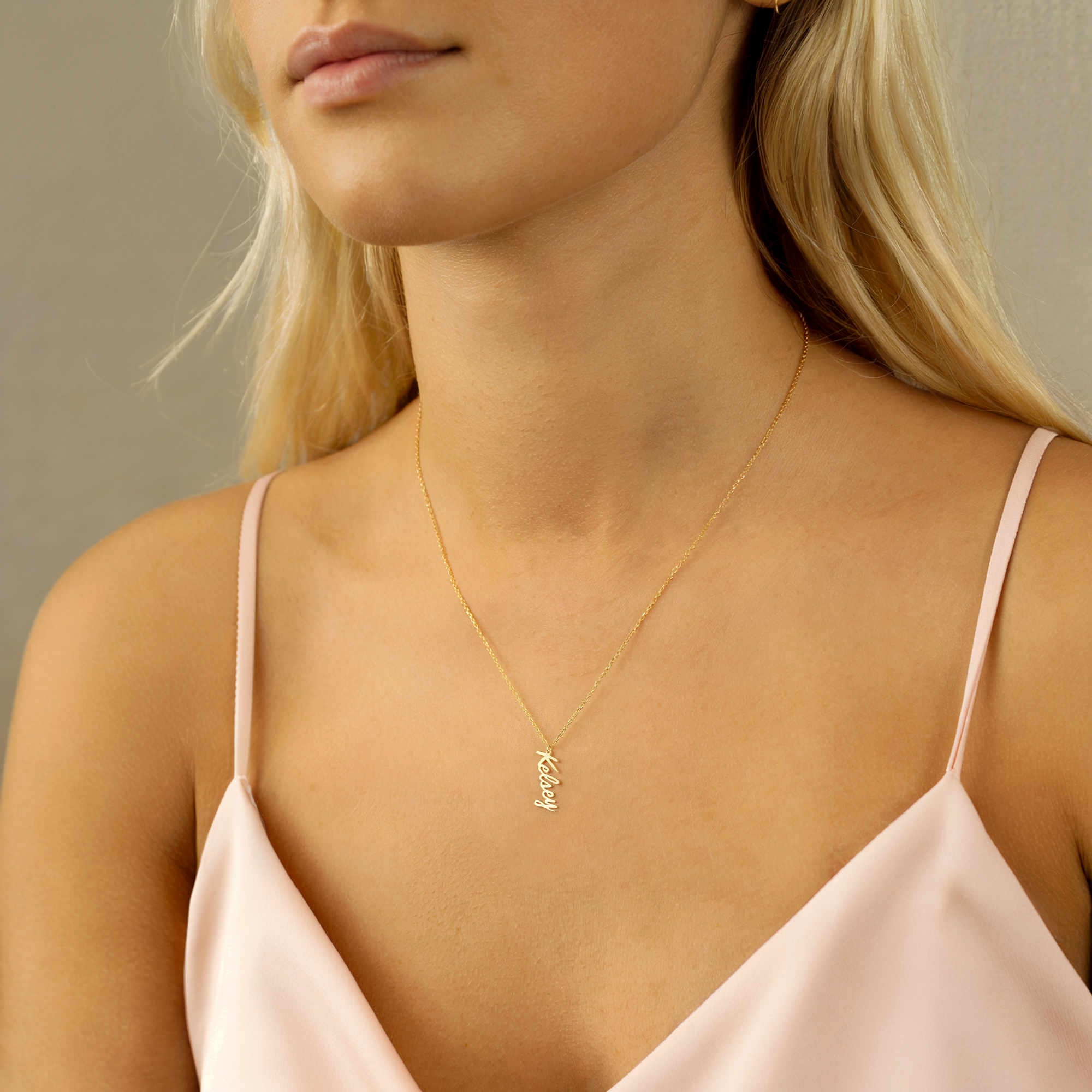 Unique Vertical Personalized Name Custom Necklace 14K Gold