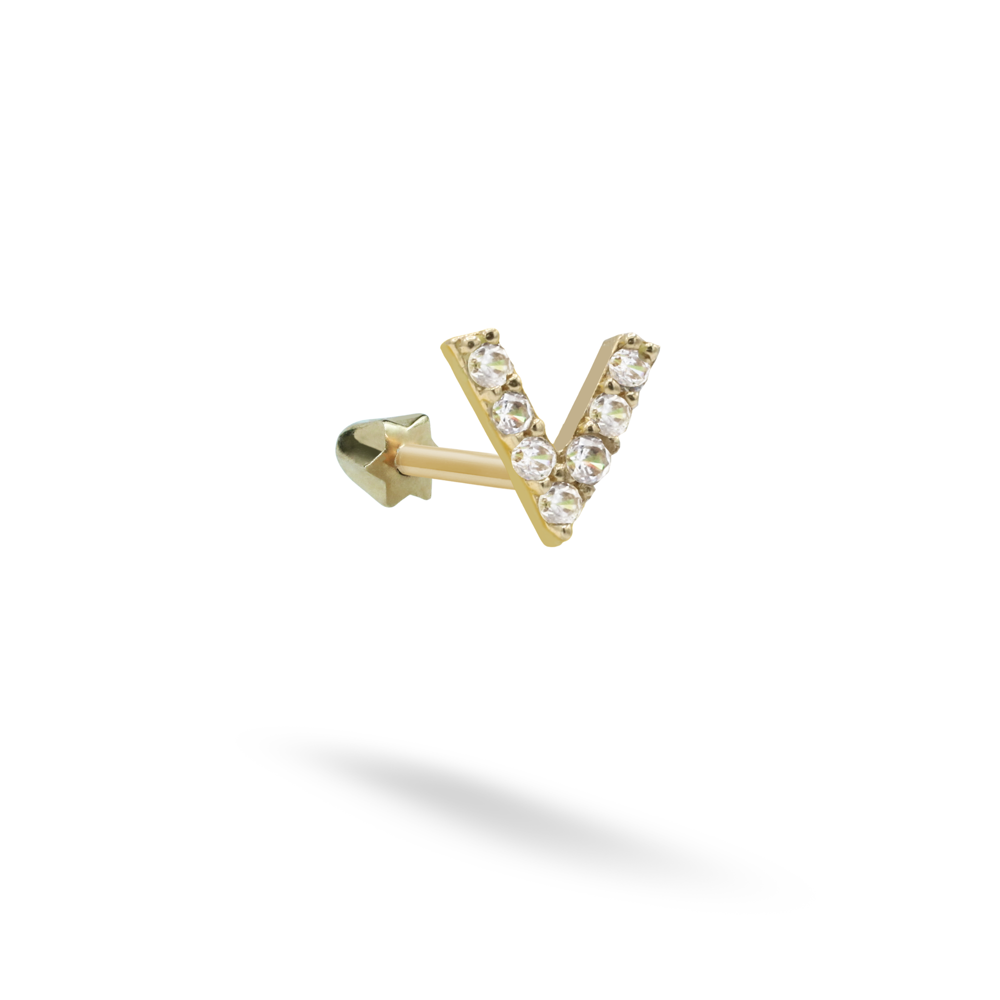 V Flatback Ear Piercing 14K Gold with CZ Stone