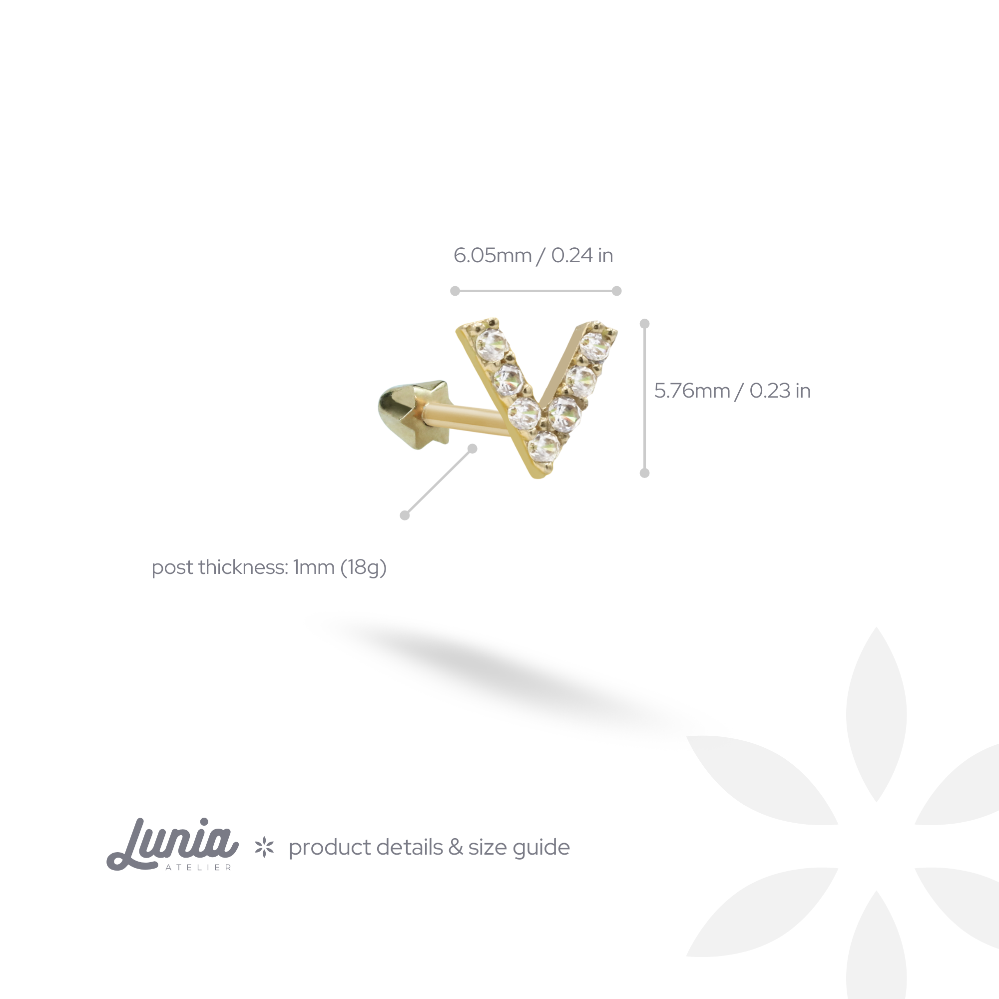 V Flatback Ear Piercing 14K Gold with CZ Stone