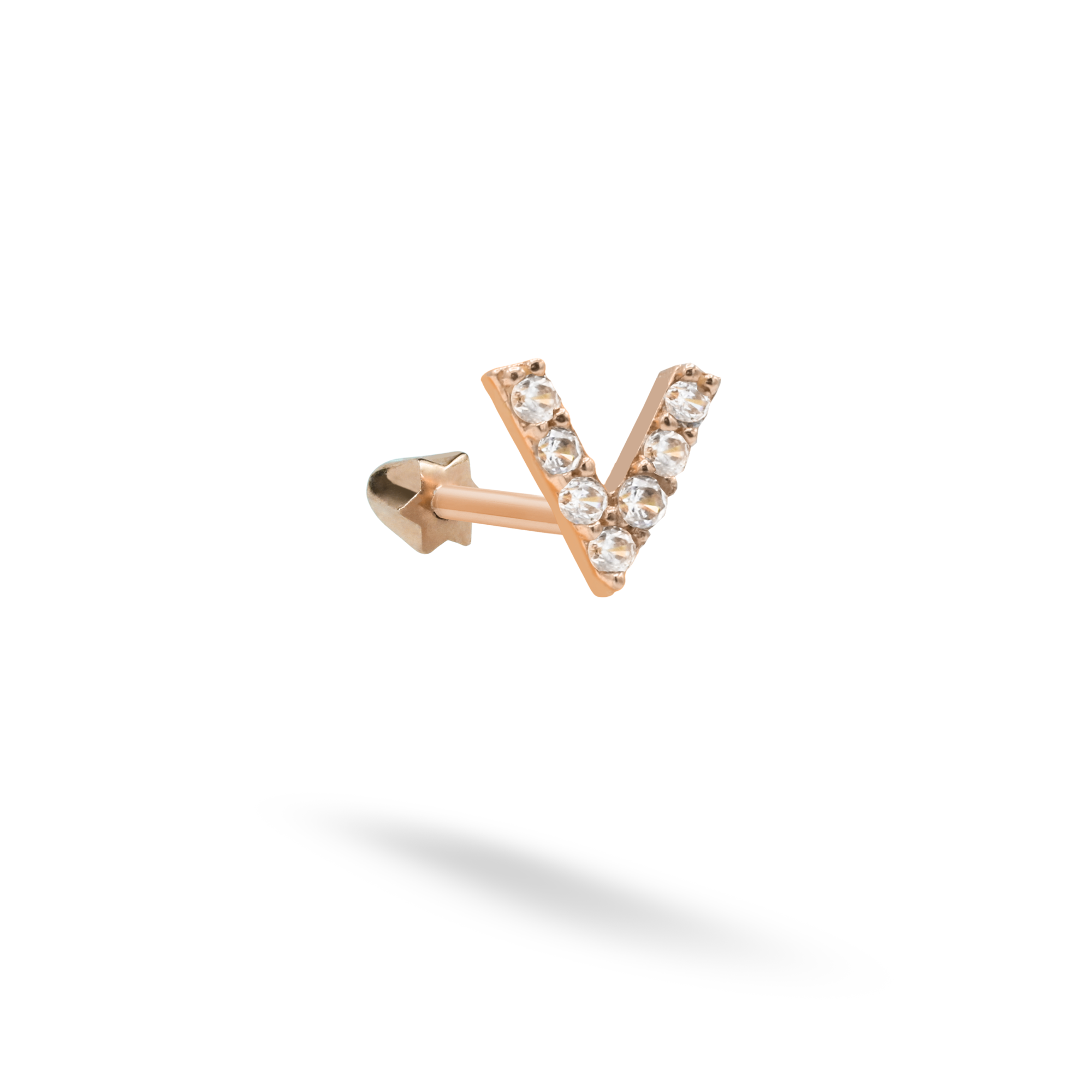 V Flatback Ear Piercing 14K Gold with CZ Stone