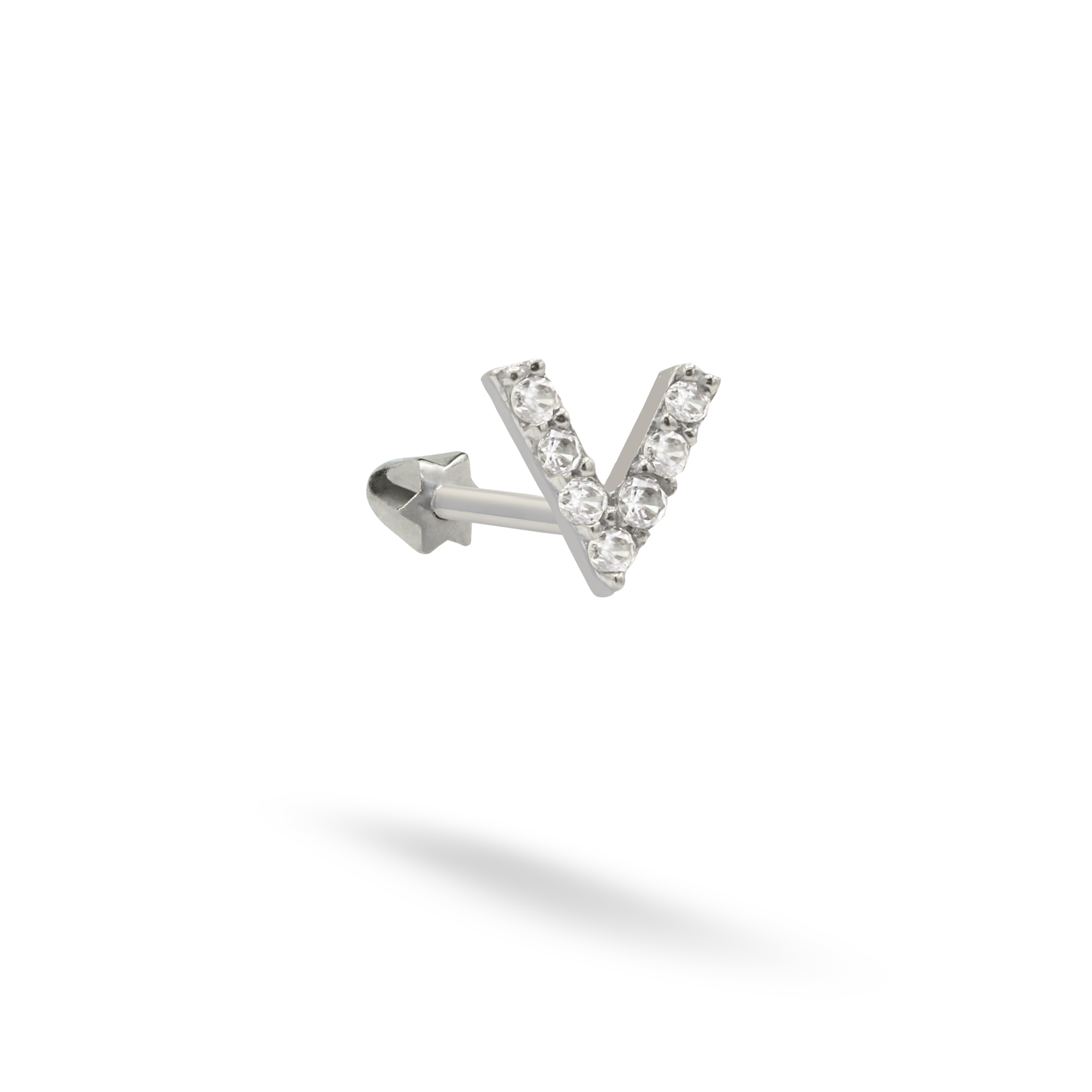 V Flatback Ear Piercing 14K Gold with CZ Stone
