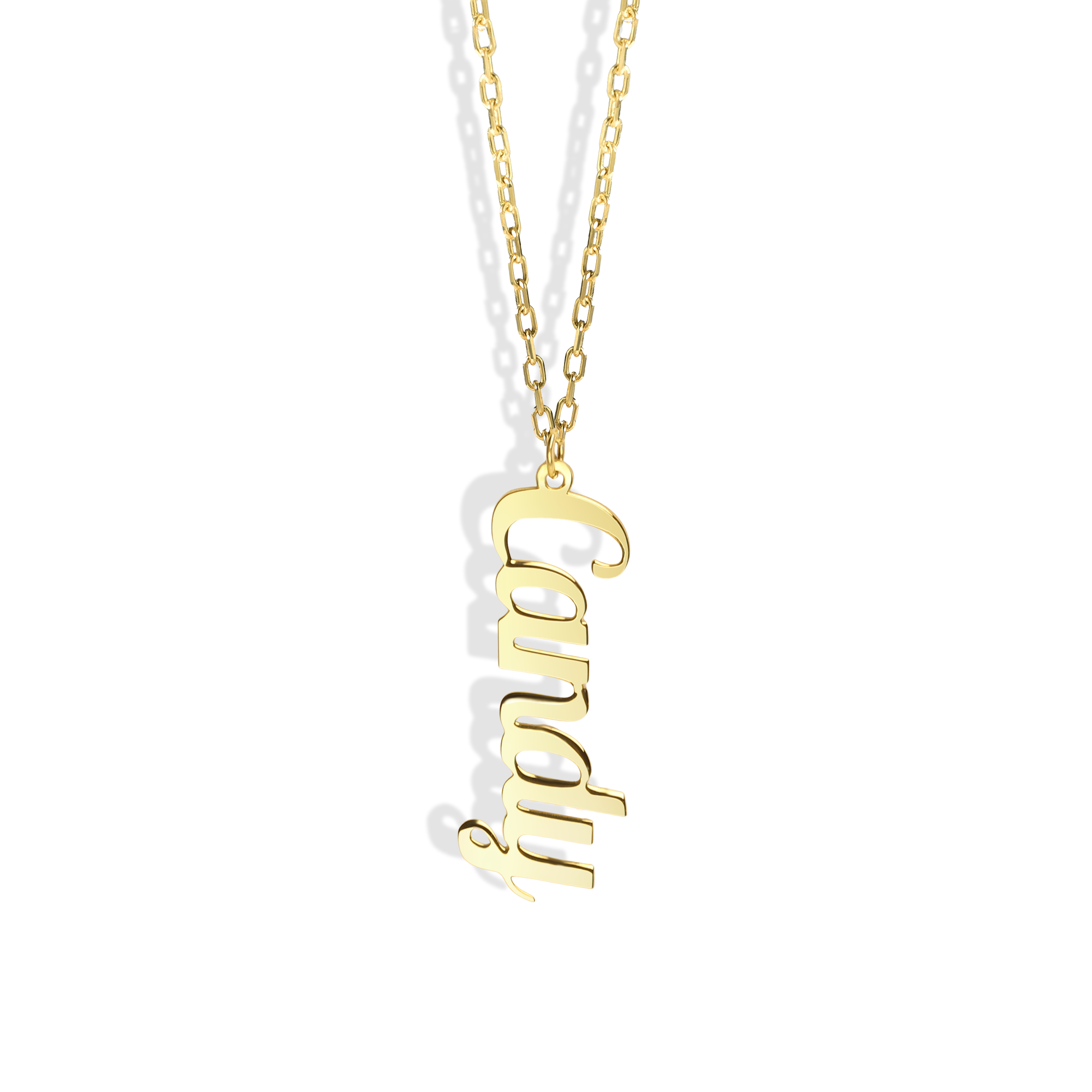 Vertical Personalized Name Custom Necklace 14K Gold