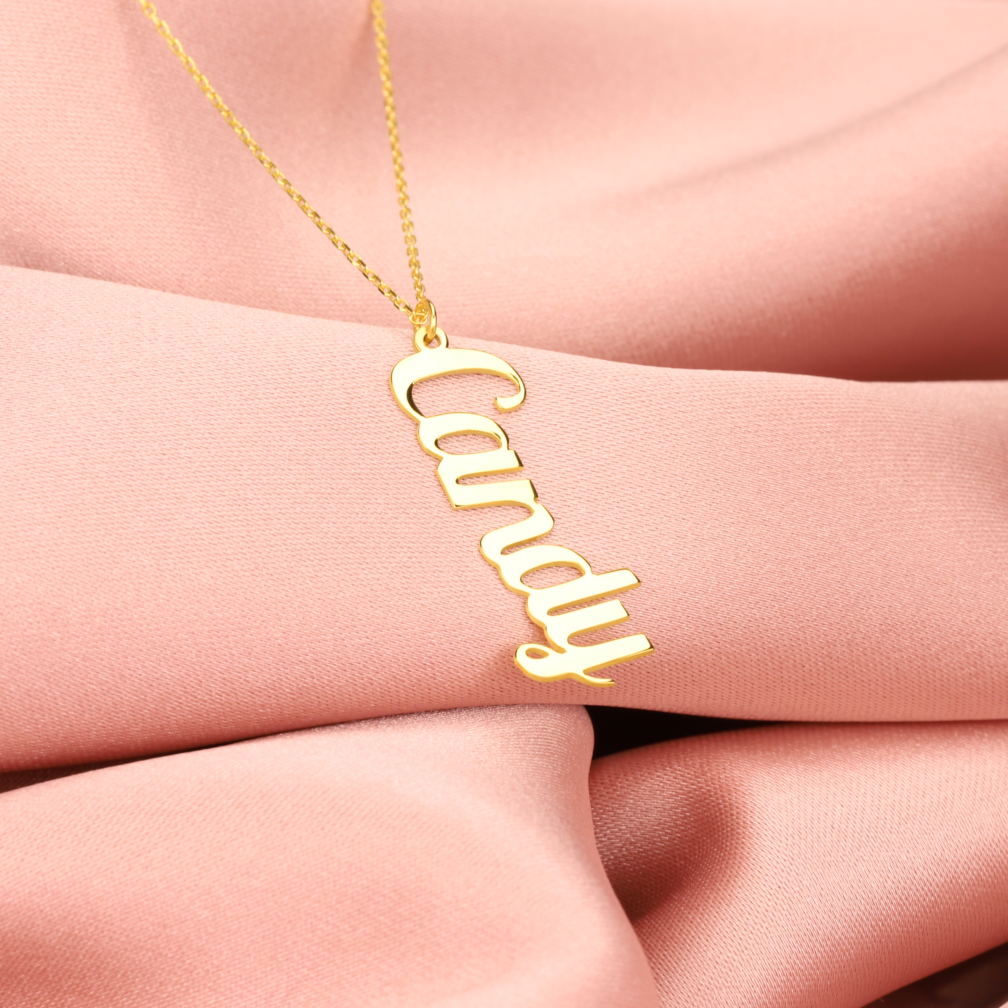 Custom Made Vertical Name Necklace in 14K Gold