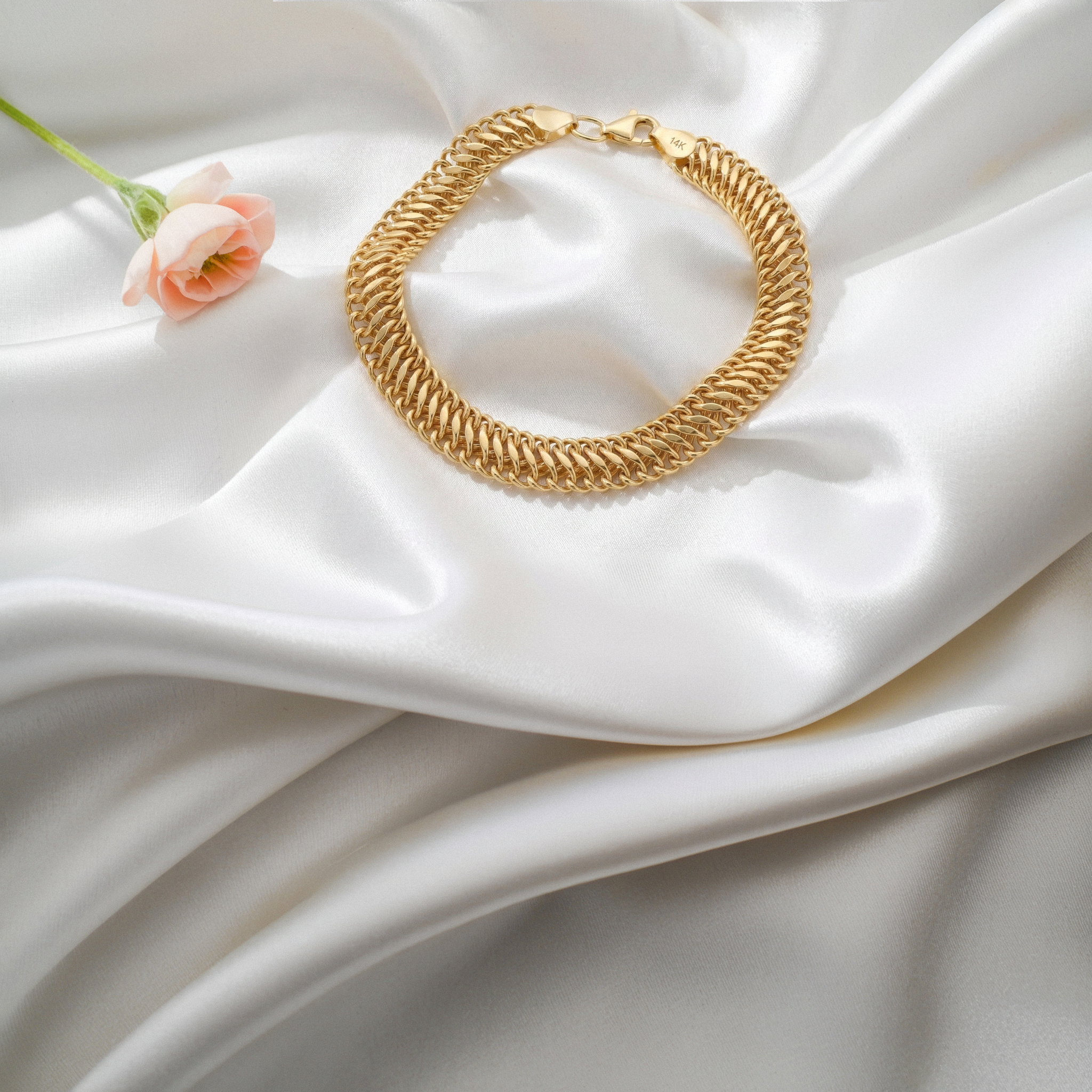 Vienna Parallel Double Curb Chain Bracelet 14K Gold