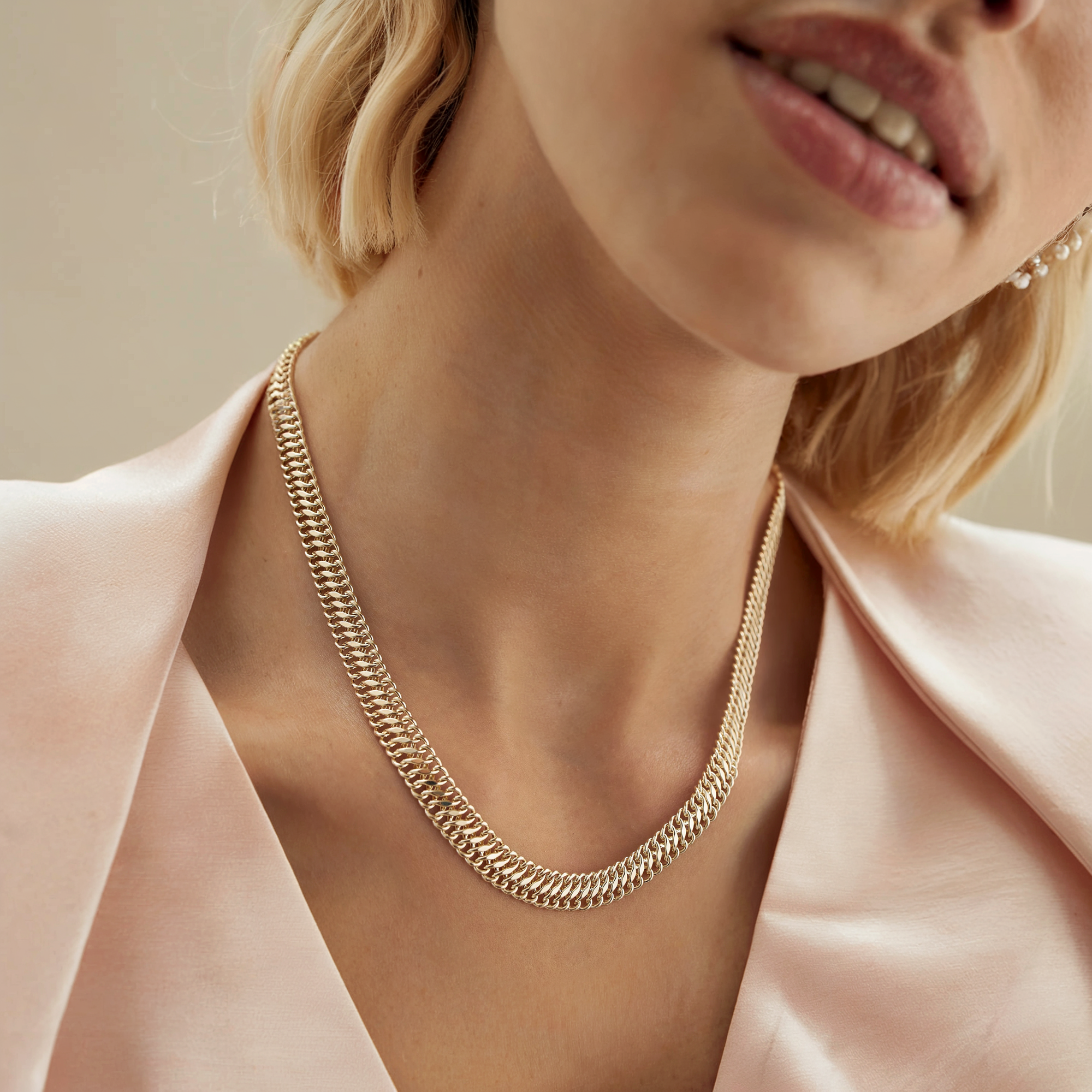 Vienna Parallel Double Curb Chain Necklace 14K Gold