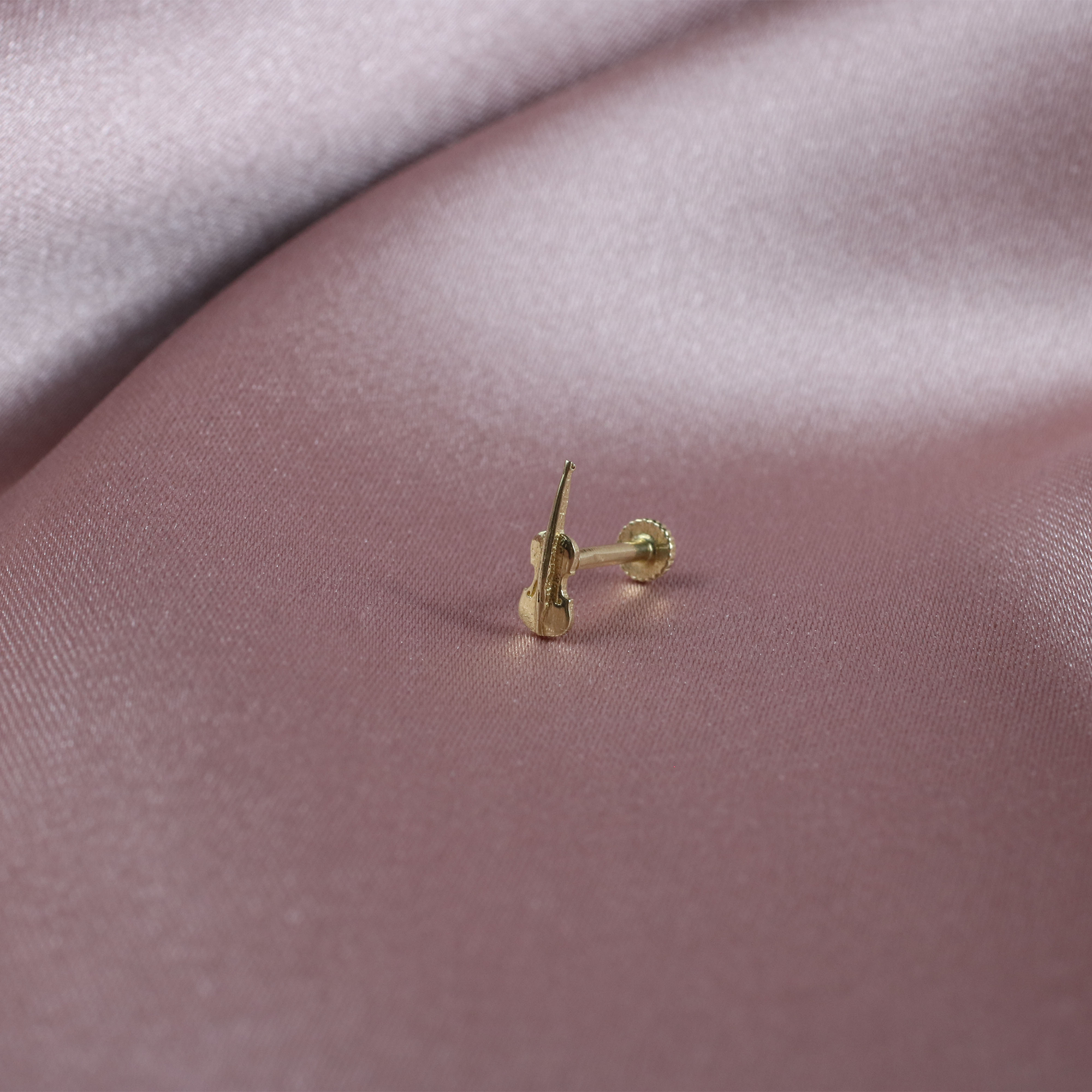 Violin Flatback Ear Piercing 14K Gold