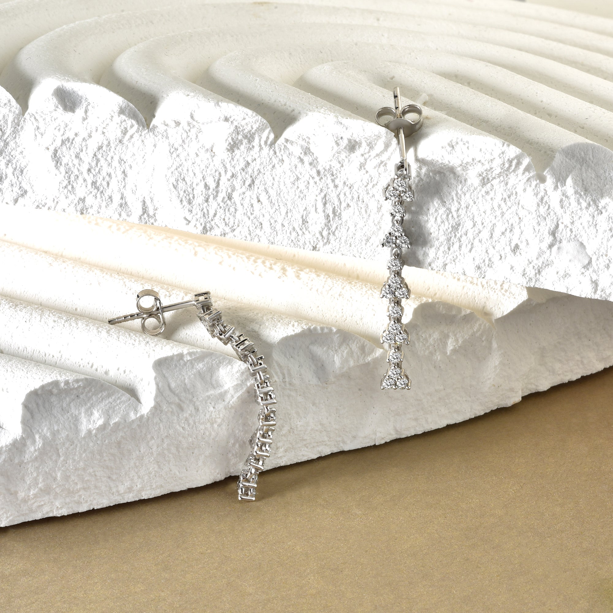 Waterway Dangle Diamond Flatback Earrings 14K Gold