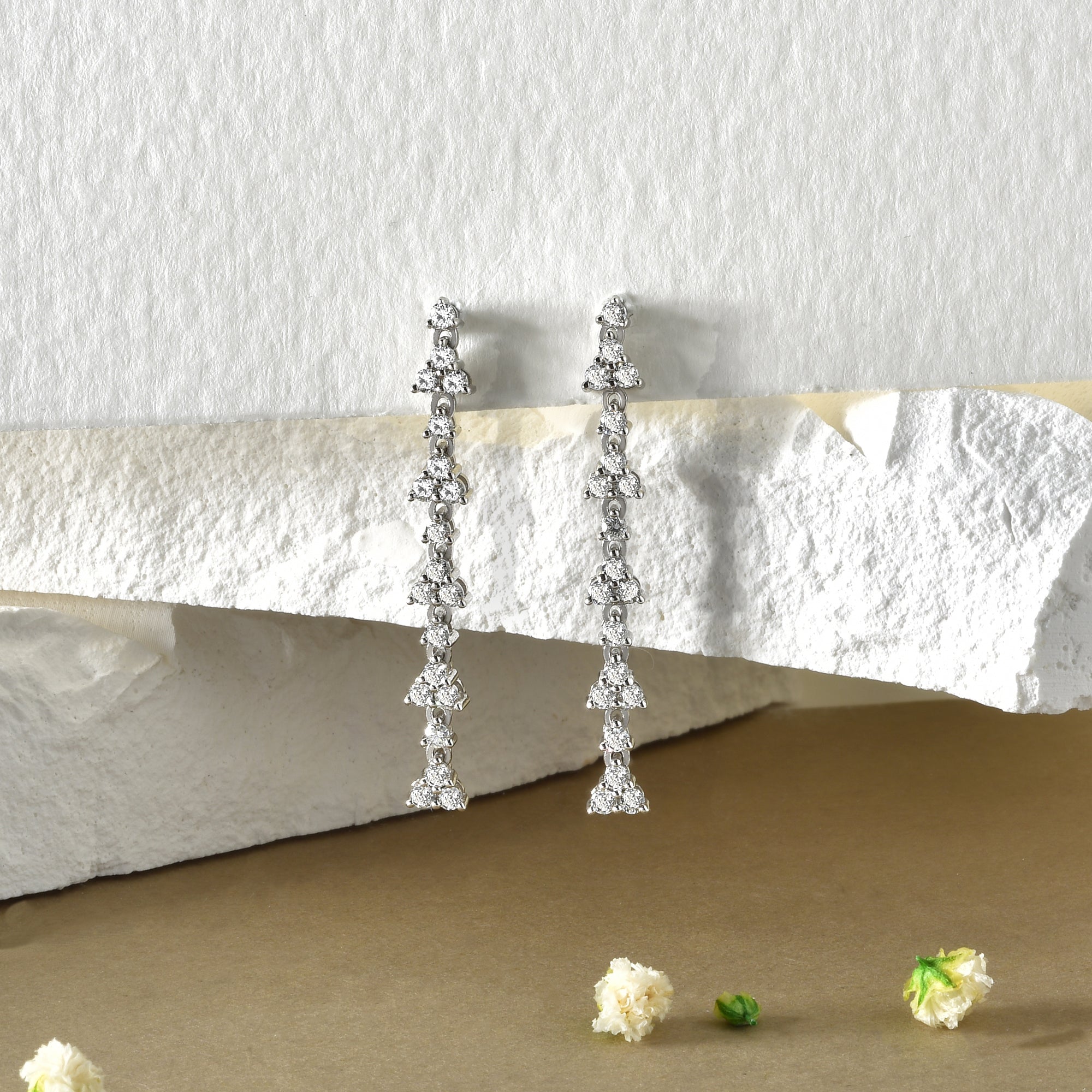 Waterway Dangle Diamond Flatback Earrings 14K Gold