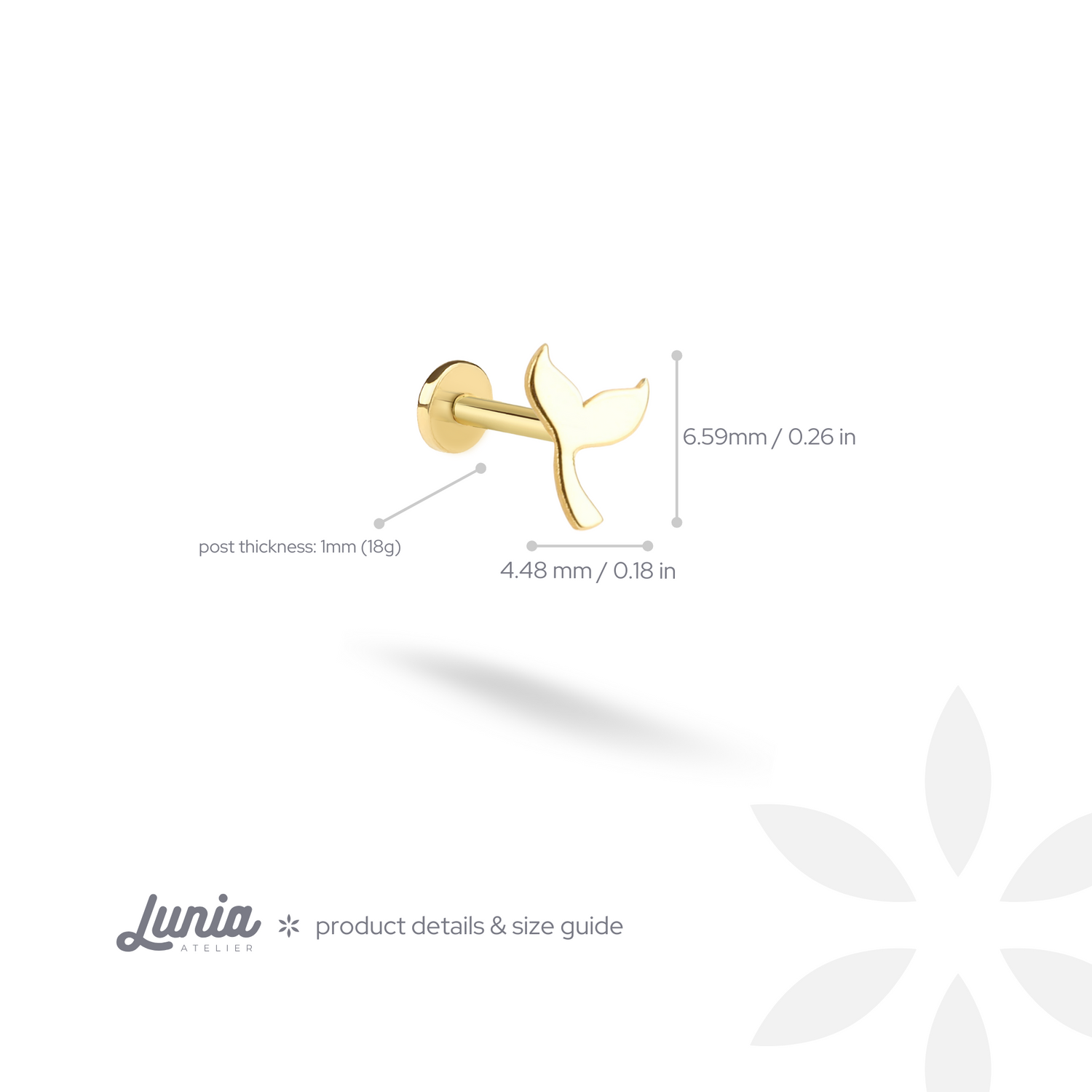 Whale Tail Flatback Ear Piercing 14K Gold