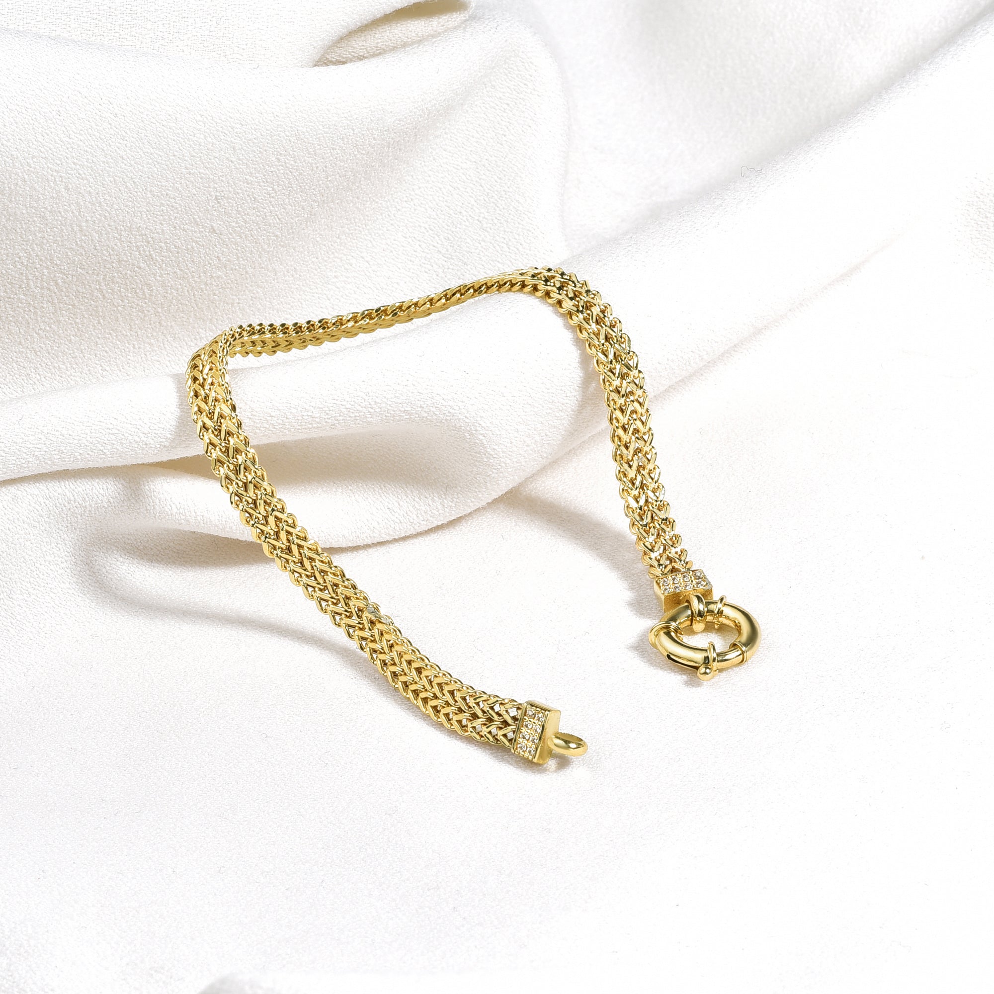Wicker Braid Double Chain Bracelet 14KGold