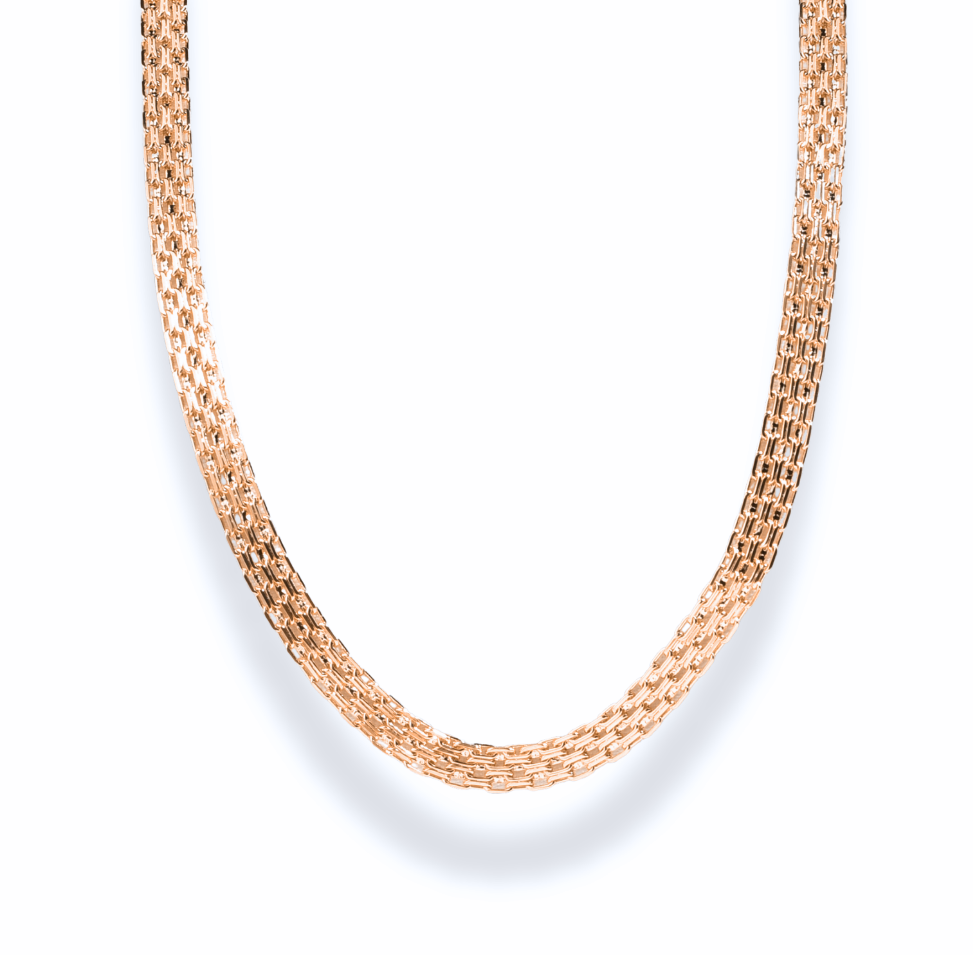 Wicker Braid Triple Chain Necklace 14K Gold