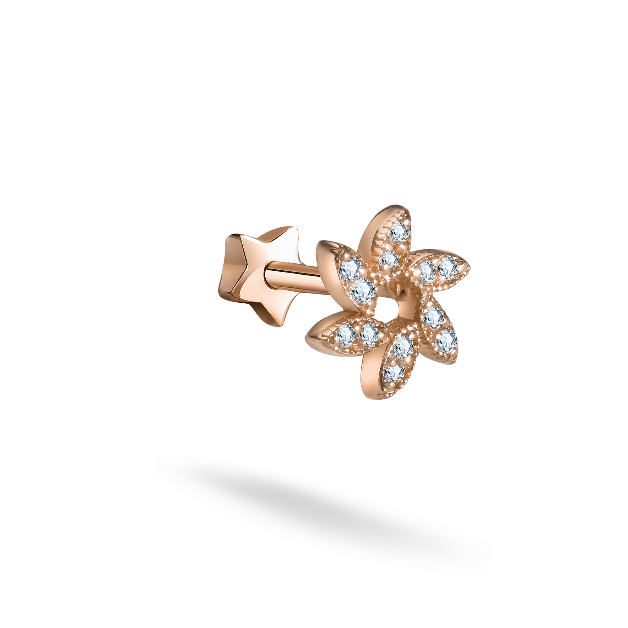 Wind Flower Flatback Ear Piercing 14K Gold with CZ Stone