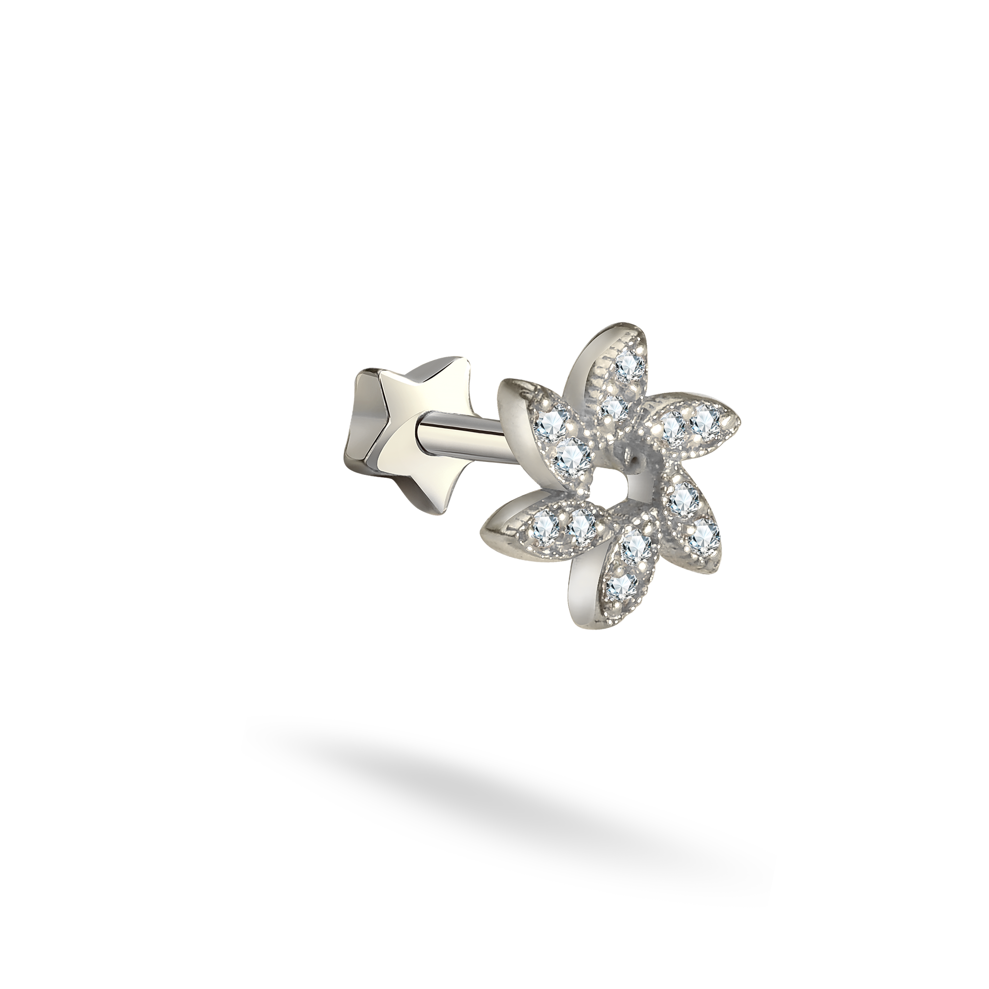 Wind Flower Flatback Ear Piercing 14K Gold with CZ Stone