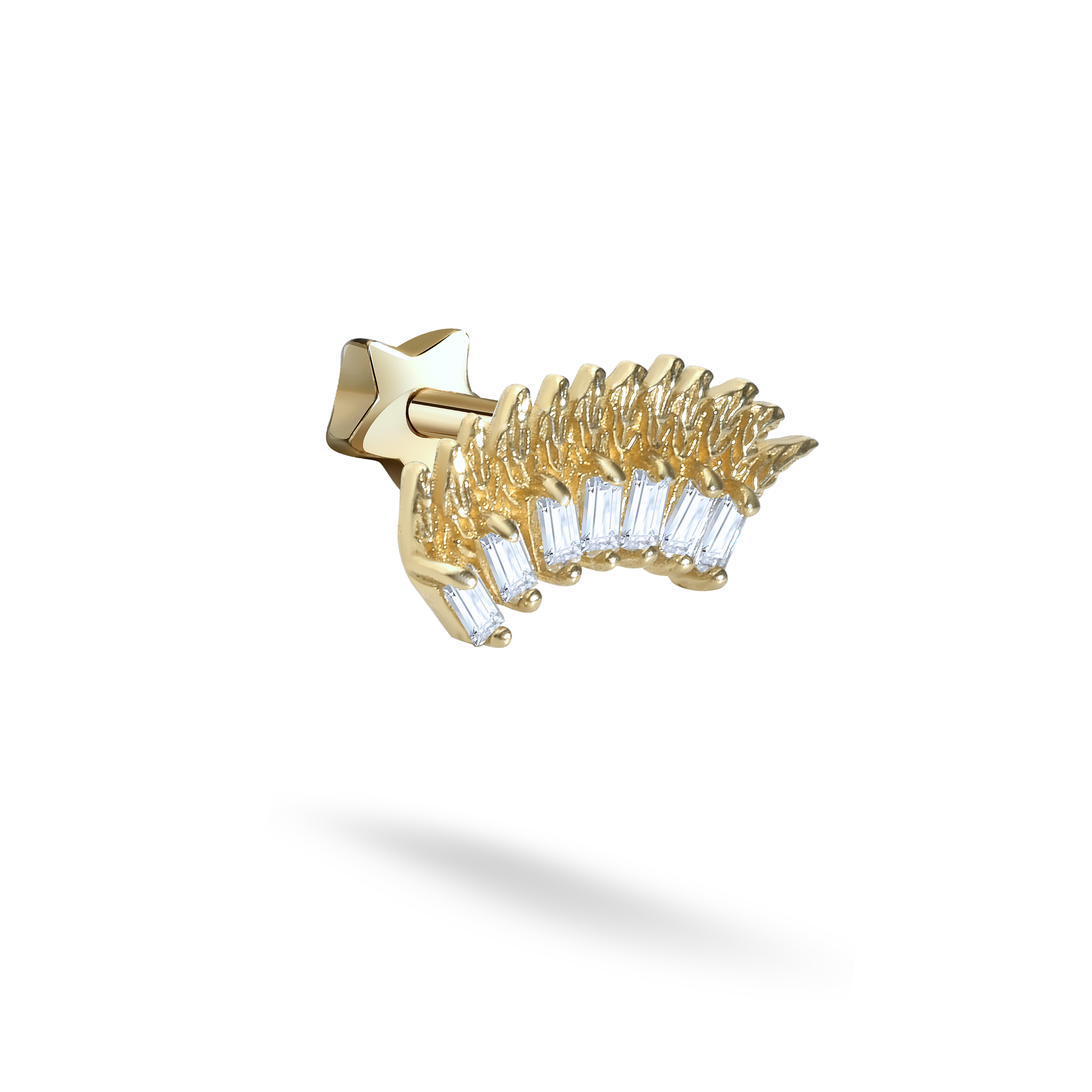Wing Flatback Ear Piercing 14K Gold with CZ Stone