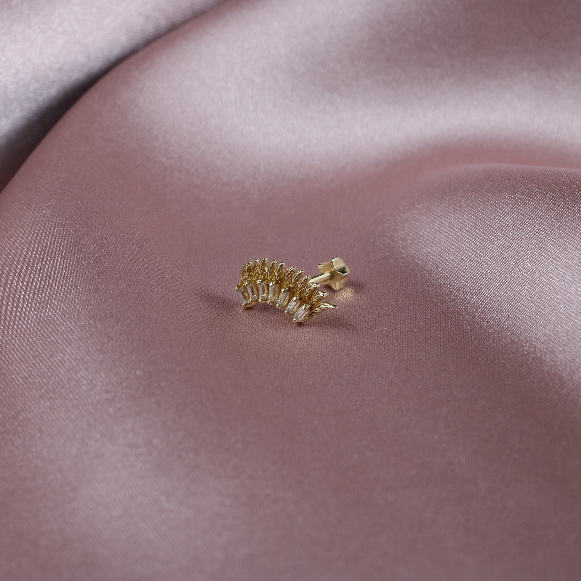 Wing Flatback Ear Piercing 14K Gold with CZ Stone