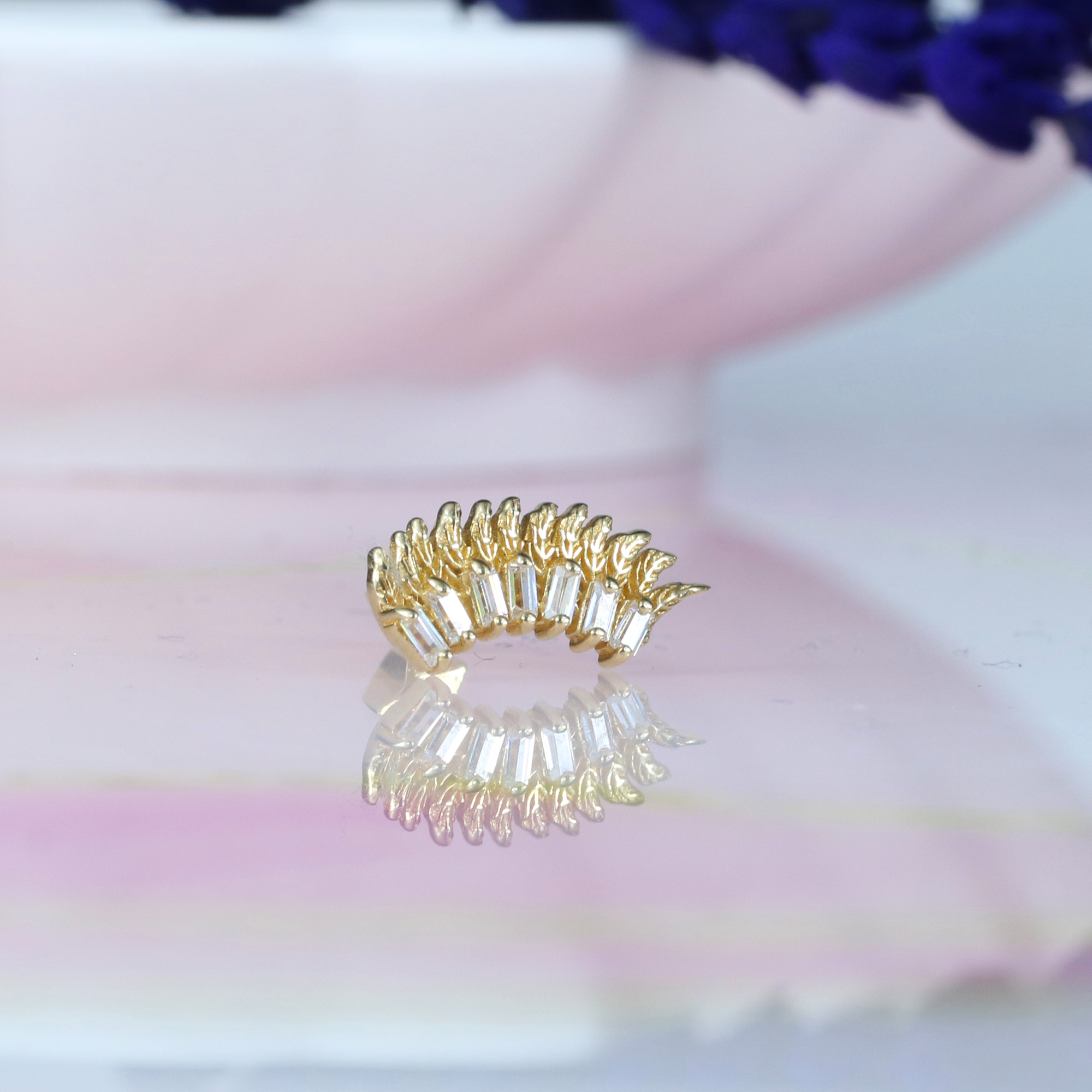 Wing Flatback Ear Piercing 14K Gold with CZ Stone