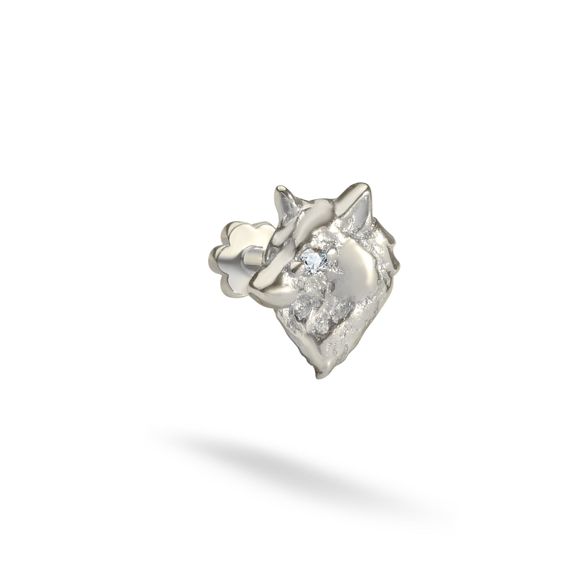 Wolf Head Flatback Ear Piercing 14K Gold