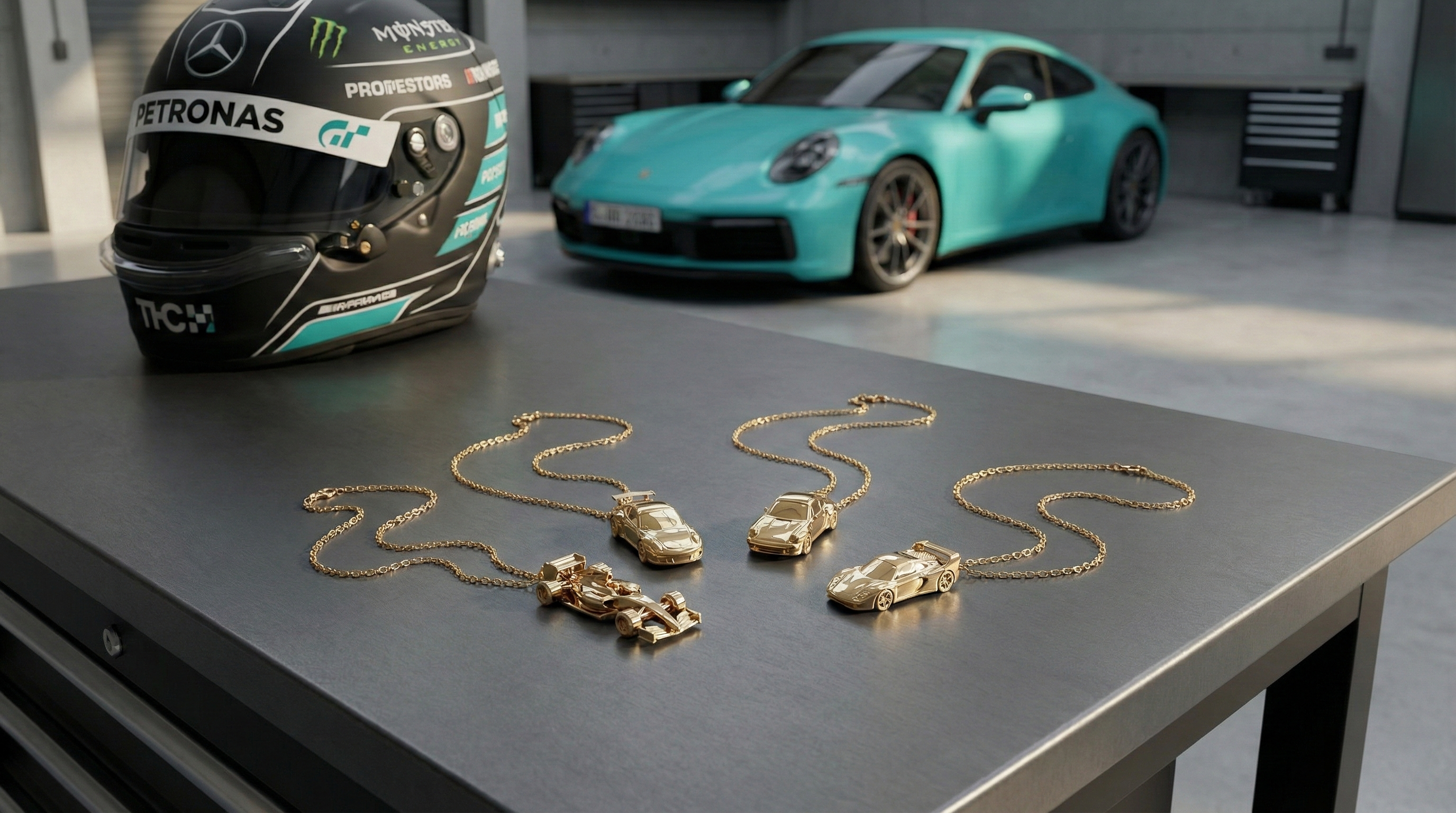Diecast inspired jewelry reflecting automotive design and car culture collectibles