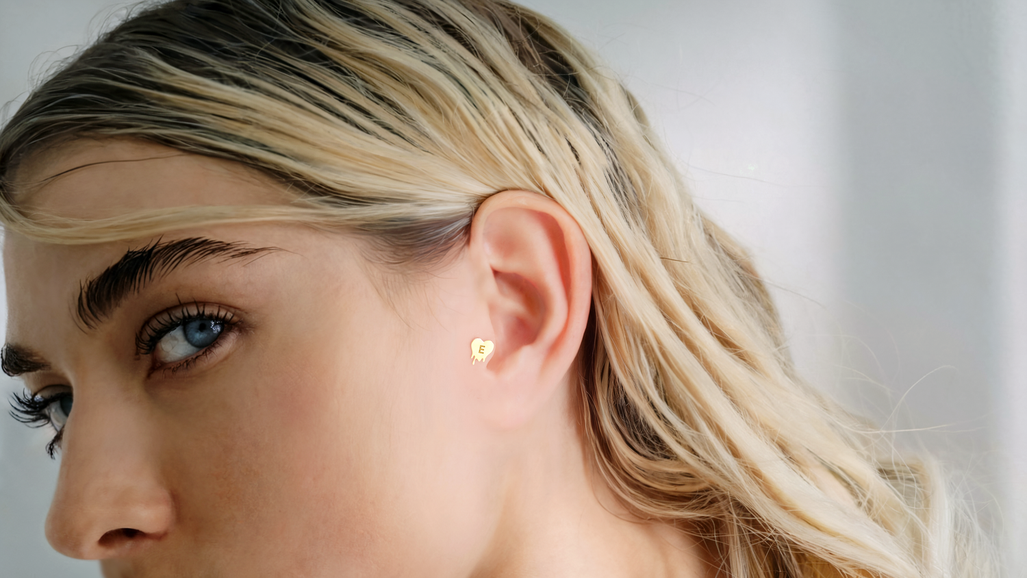14K solid gold initial letter ear piercing minimalist personalized jewelry