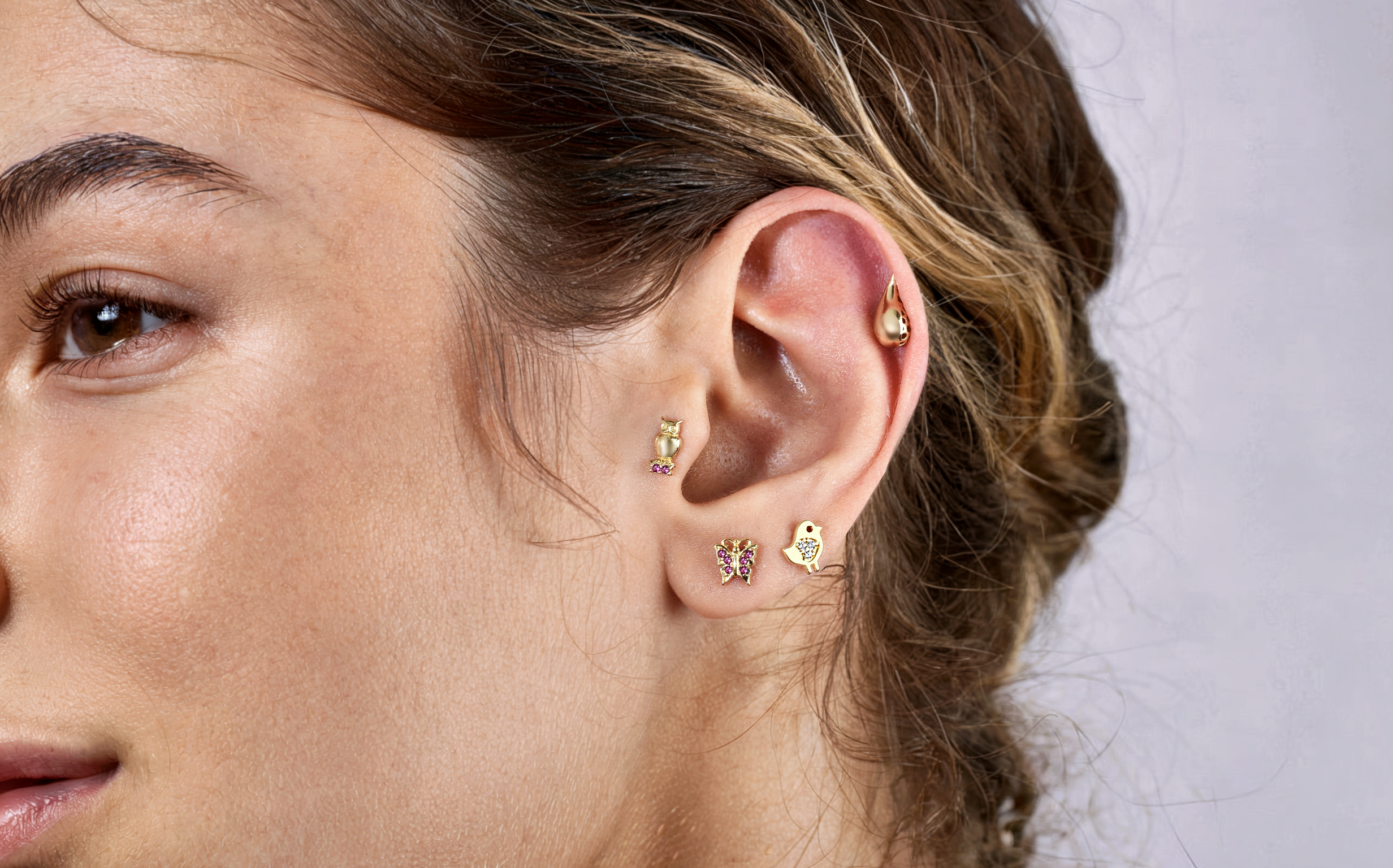 14k solid gold bird stud earrings flamingo dove hummingbird jewelry