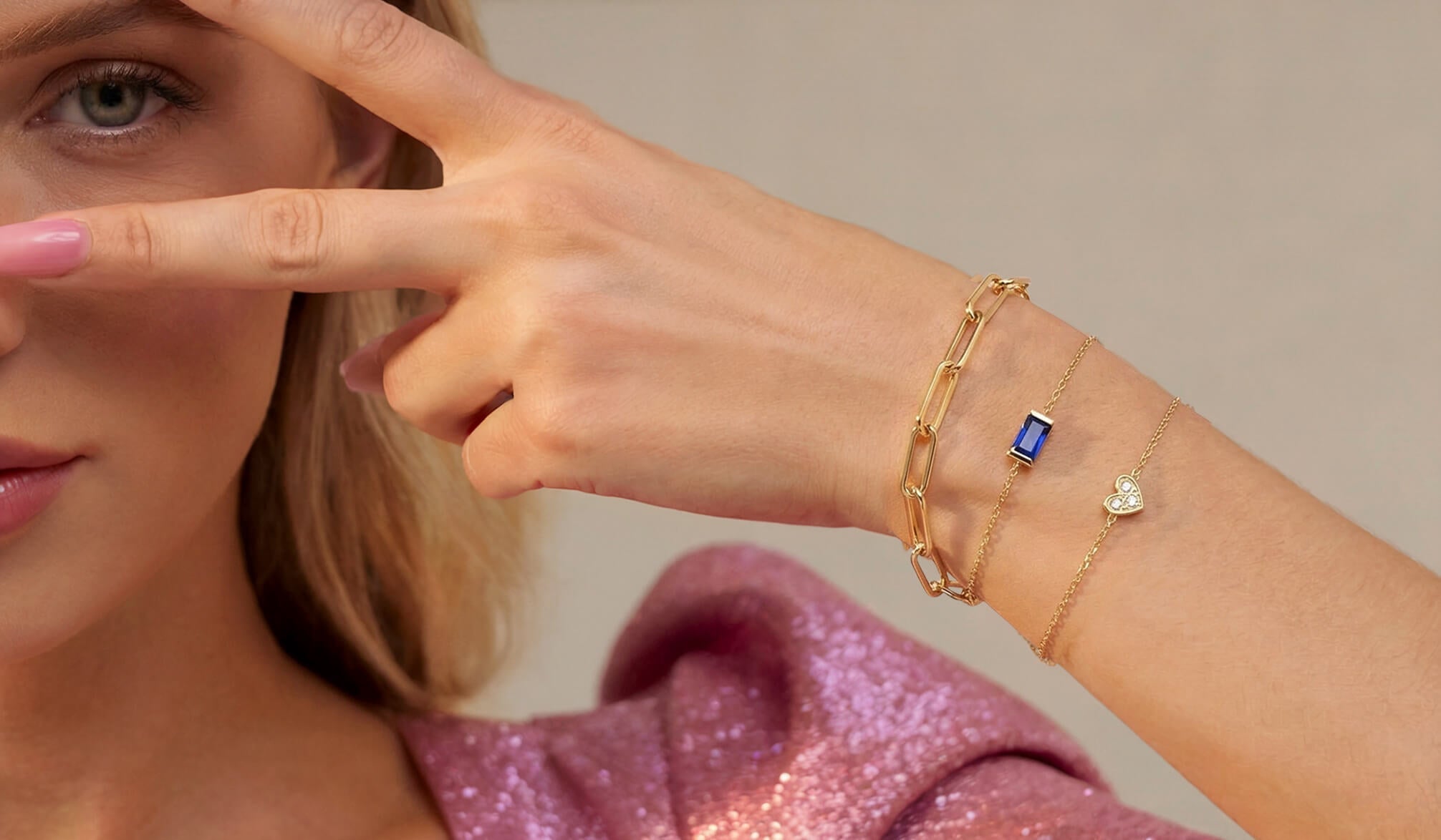 14K solid gold bracelets with delicate charm designs