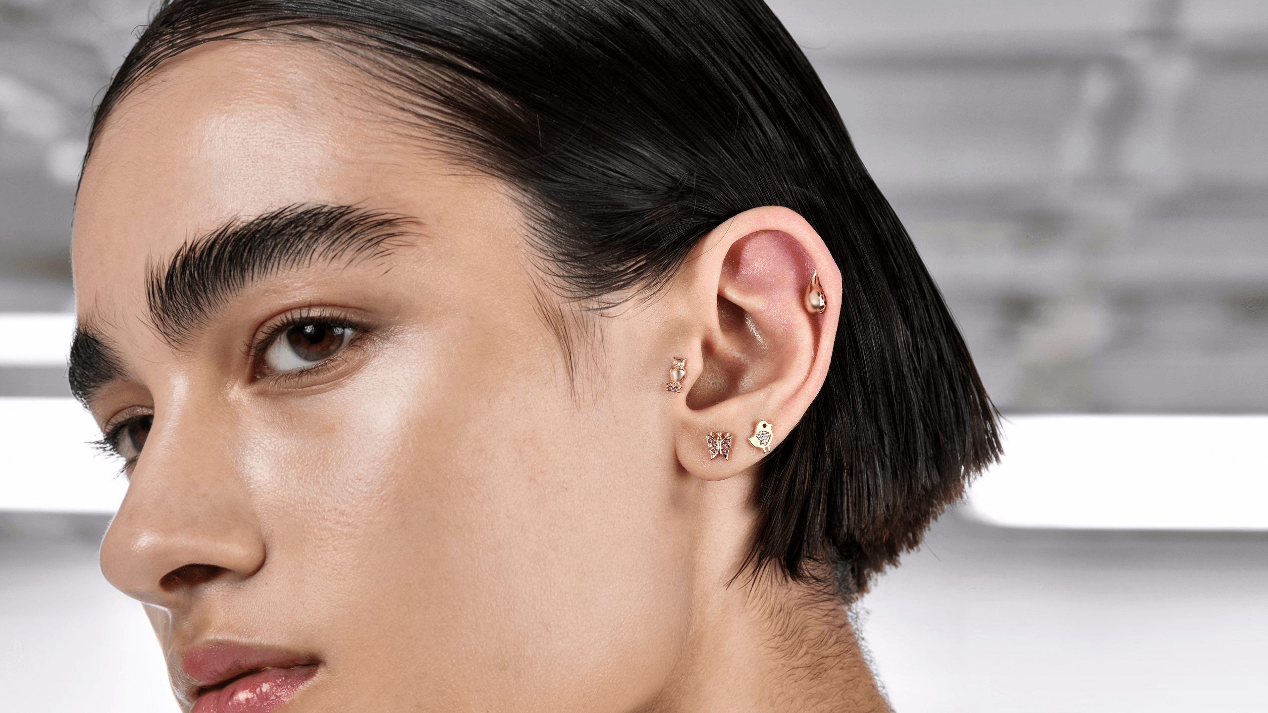 14K solid gold stud ear piercings for everyday wear