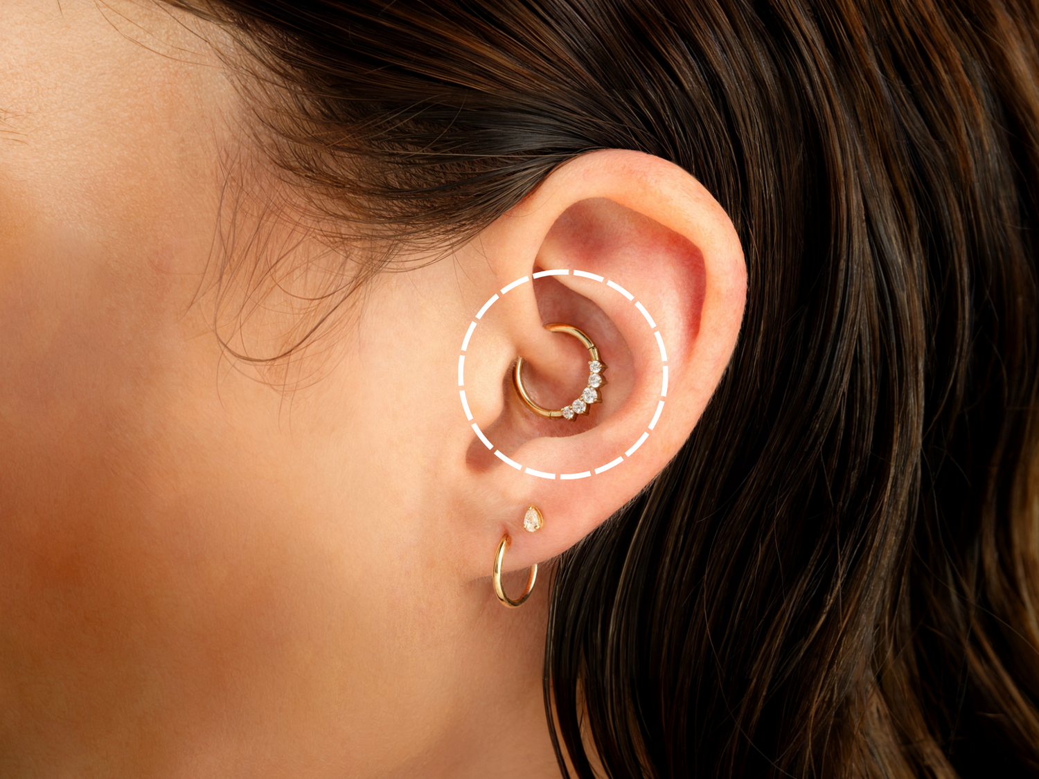Daith Piercing: A stylish daith piercing highlighting refined design and intricate details on the inner ear.
