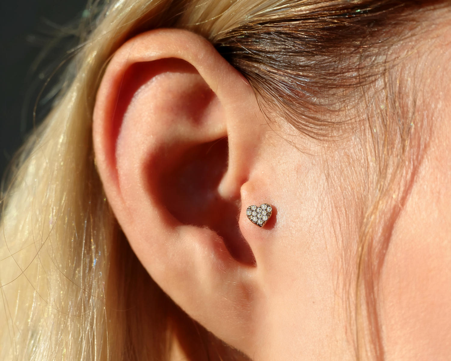 14K gold heart ear piercings open heart arrow romantic designs