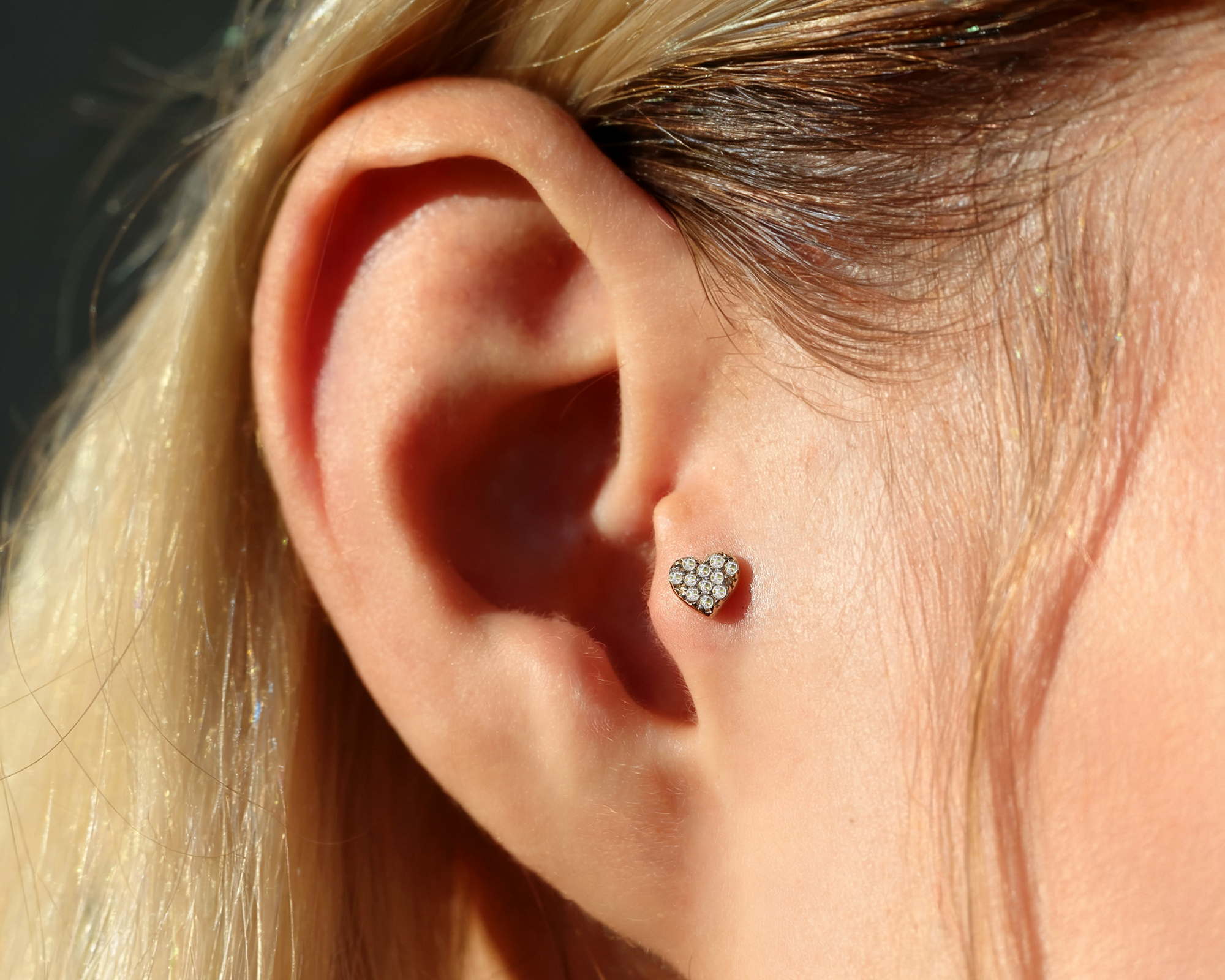 14K gold heart ear piercings open heart arrow romantic designs