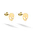 Oval alien face studs in gleaming 14K yellow gold feature slanted eye cutouts and pointed chins
