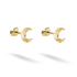 Moon Man stud earrings in polished 14K yellow gold reveal a small face inside each textured crescent