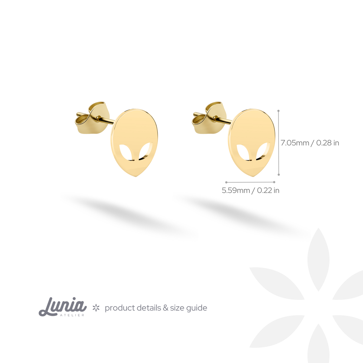 The space-inspired front measures 5.59 mm across and 7.05 mm tall in the scale graphic