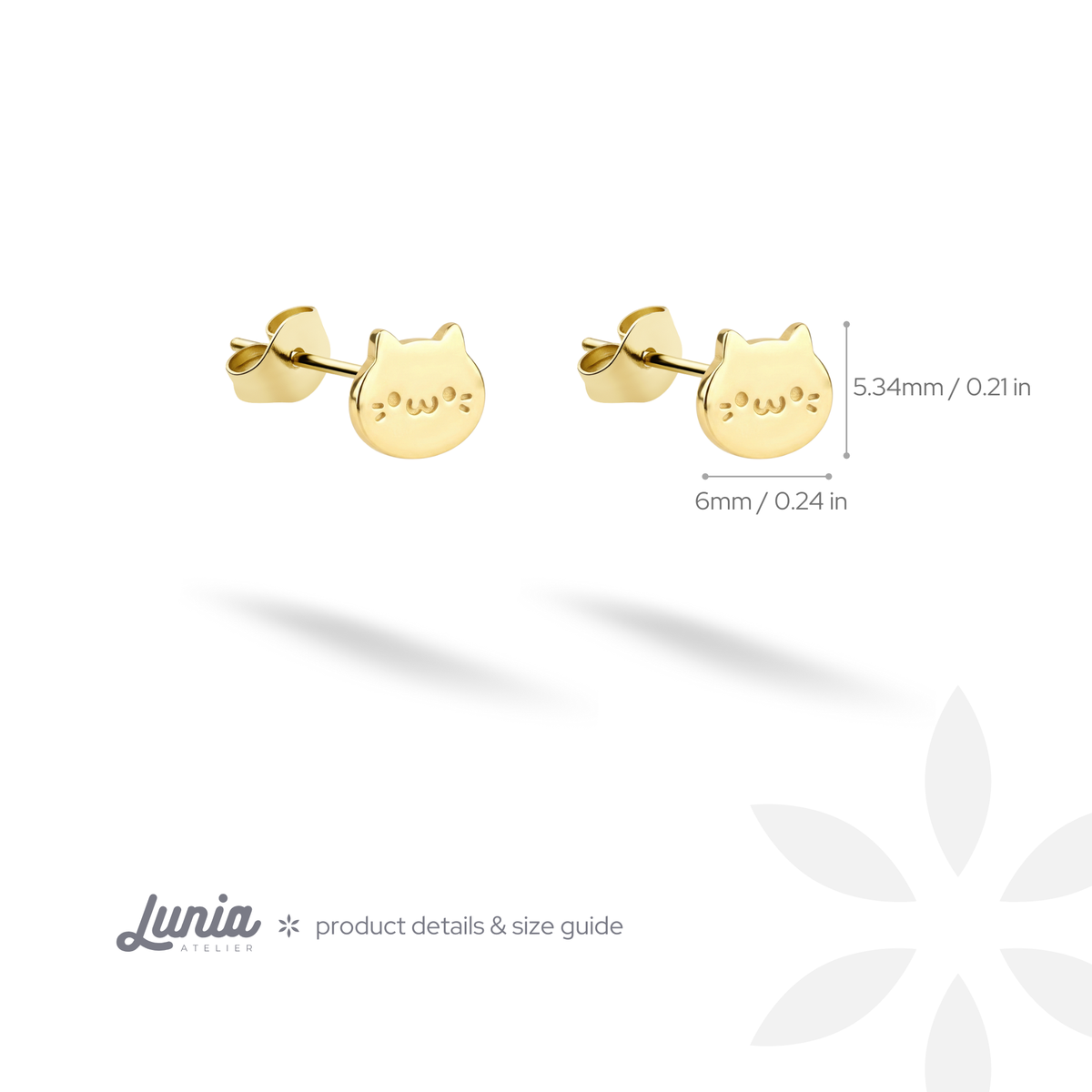The kitten silhouette spans 6.0 mm horizontally and rises 5.341 mm in the dimension diagram