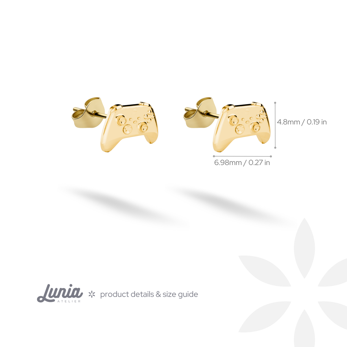 Lunia diagram records the wide game controller front as 6.98 by 4.8 mm